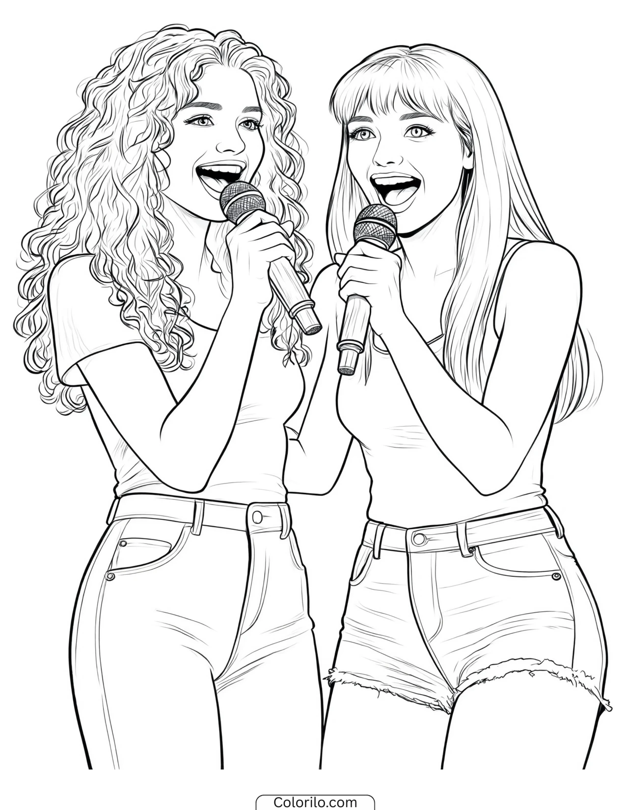 Daniela and Megan of KATSEYE singing together coloring page