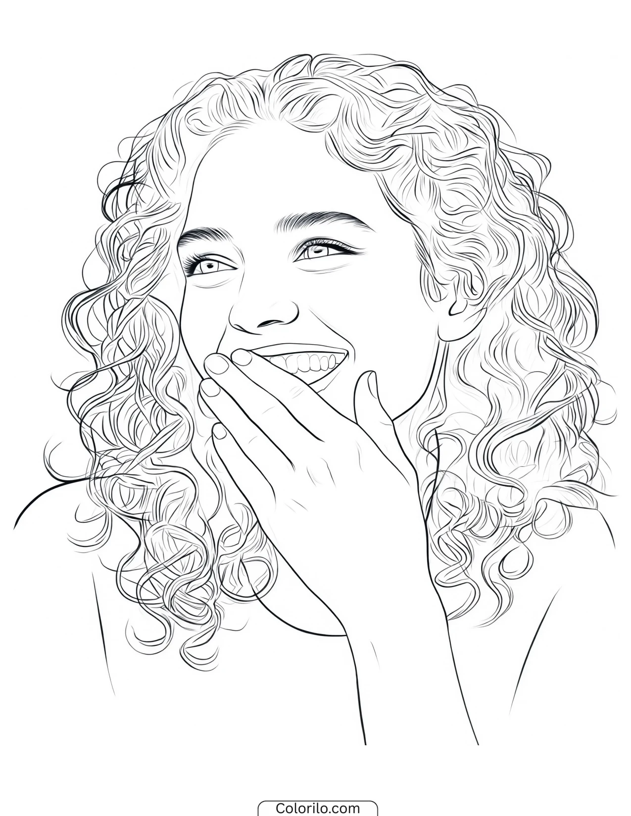 Daniela of KATSEYE laughing behind her hand coloring page
