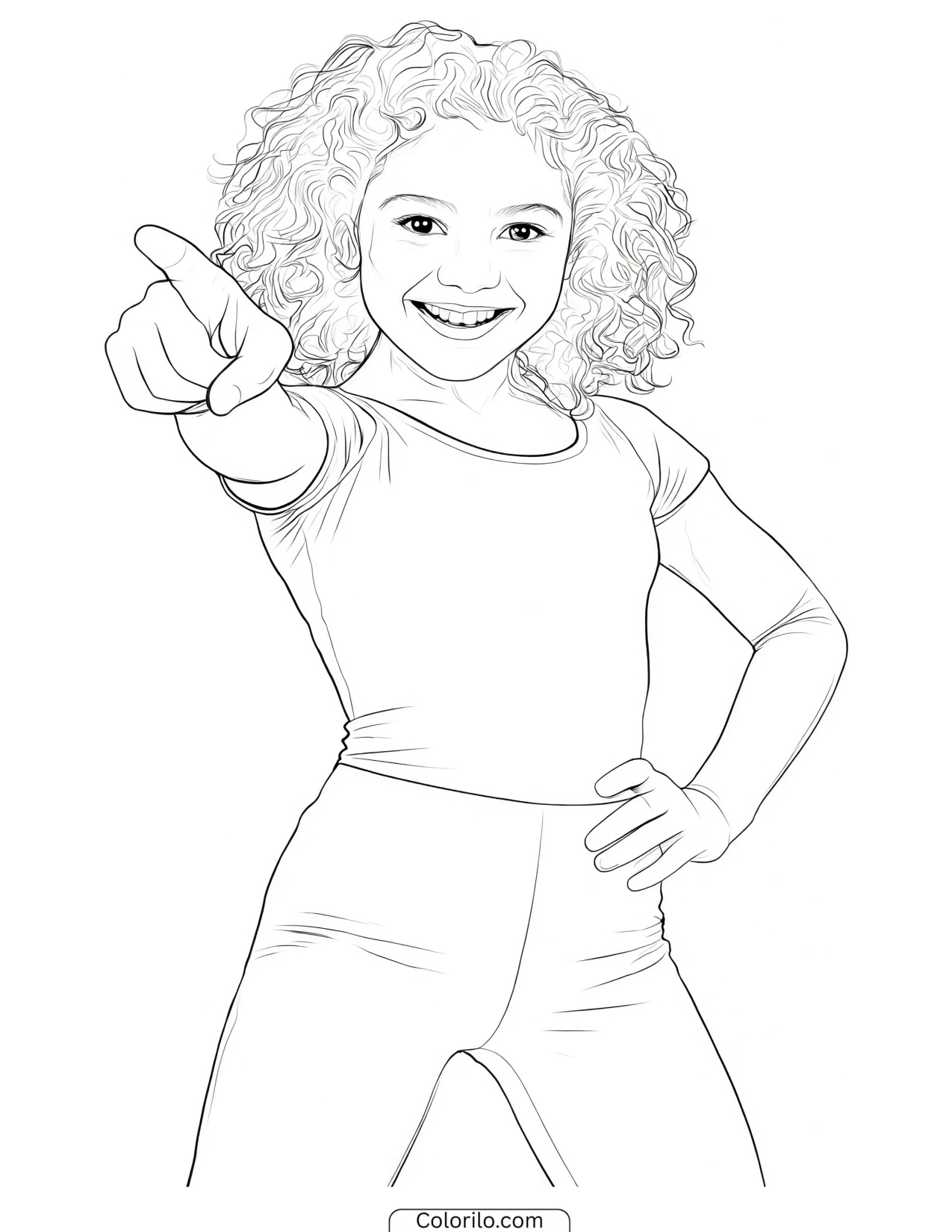 Daniela of KATSEYE pointing forward with a hand on her hip coloring page