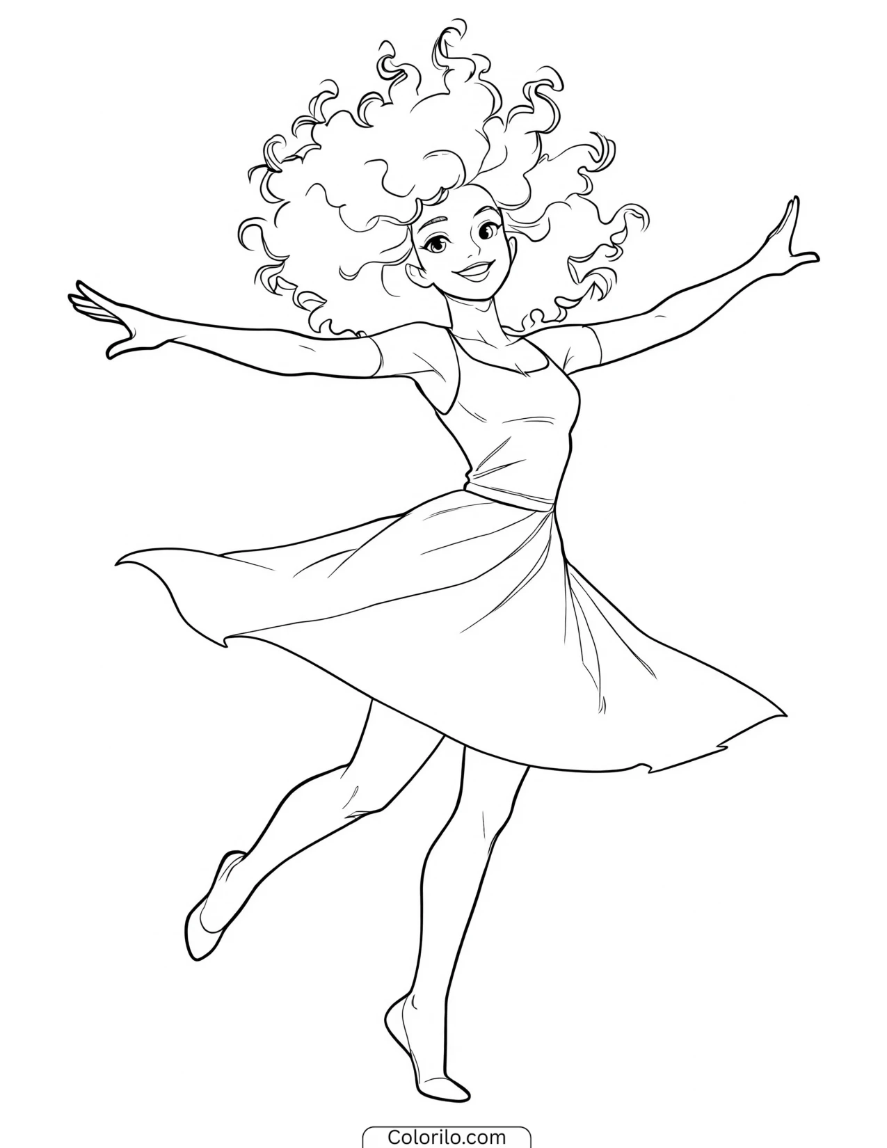 Daniela of KATSEYE spinning in a dress coloring page
