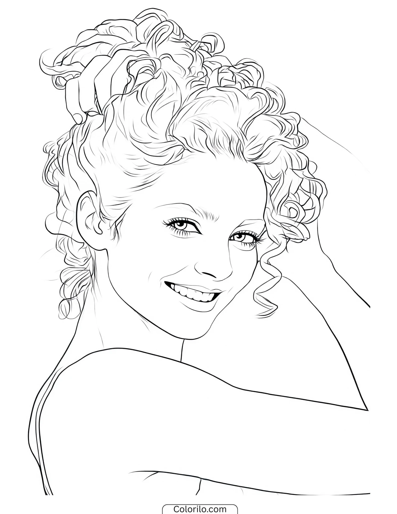 Daniela of KATSEYE touching her curly hair coloring page