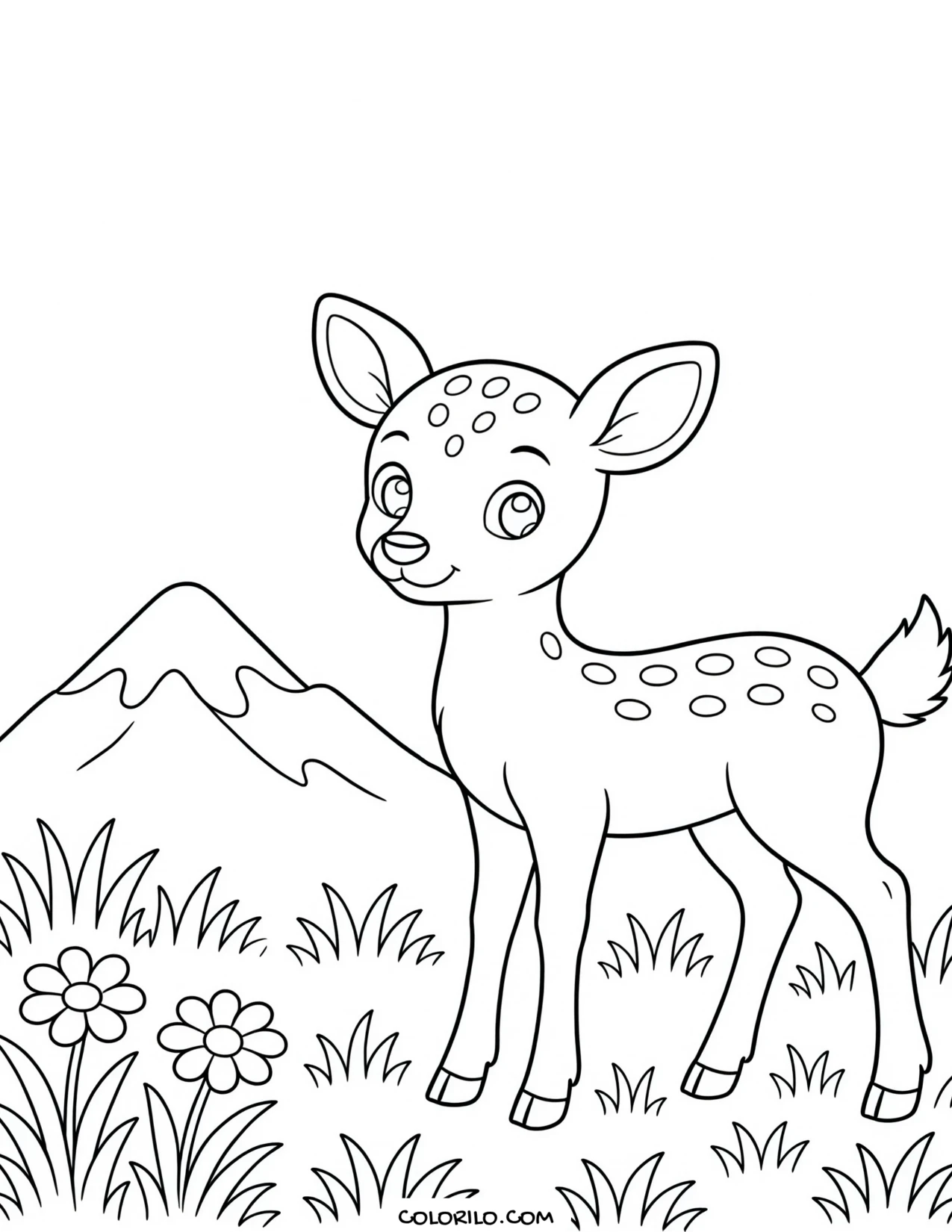 a deer standing in an open meadow coloring page