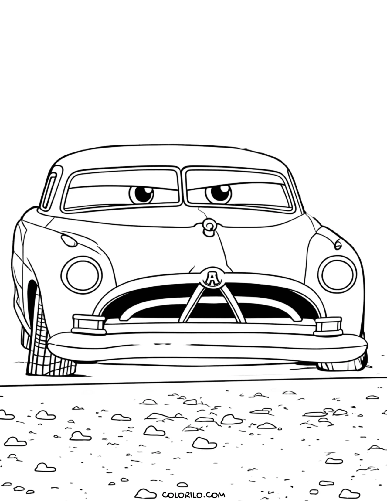 Doc Hudson driving through desert canyons coloring page