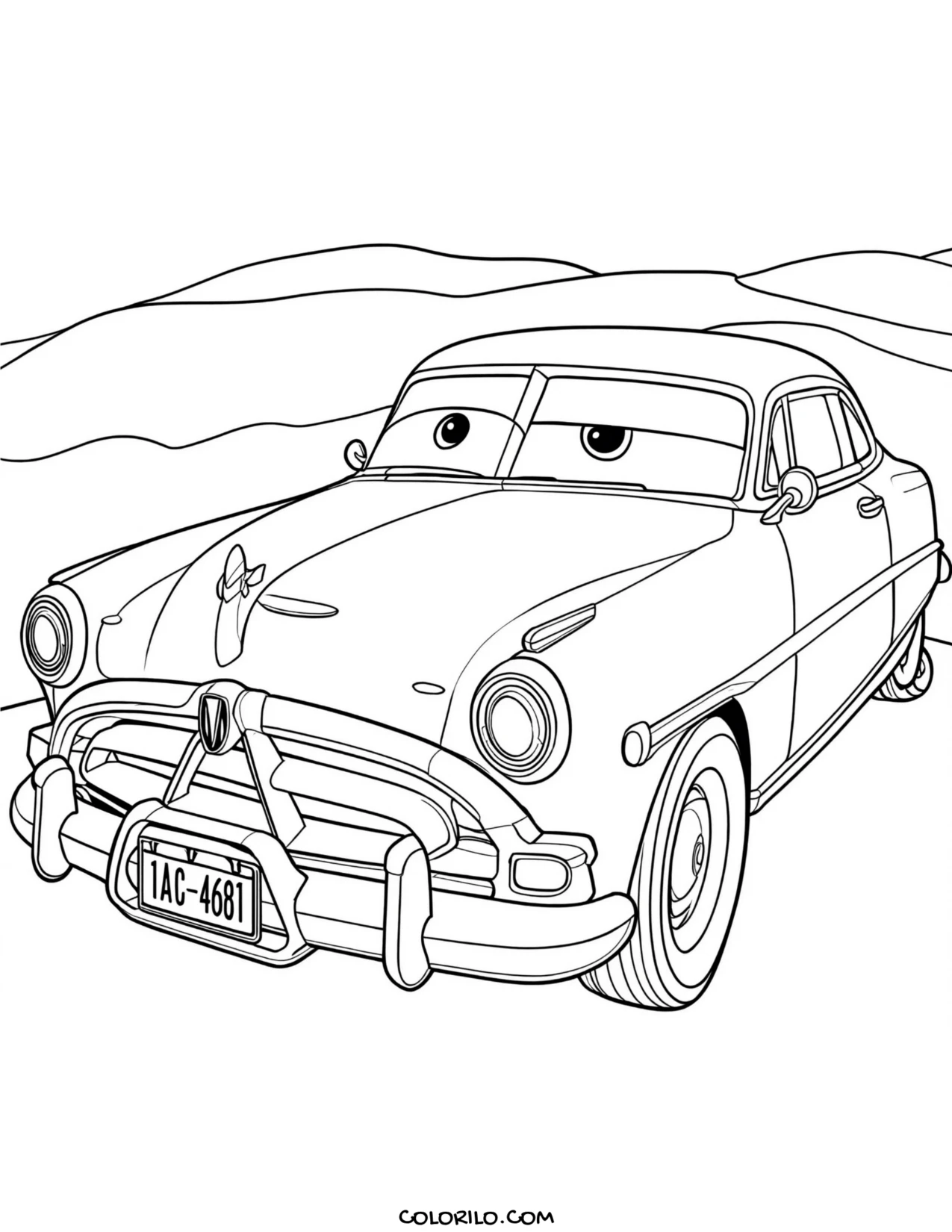 Doc Hudson on a winding mountain road coloring page