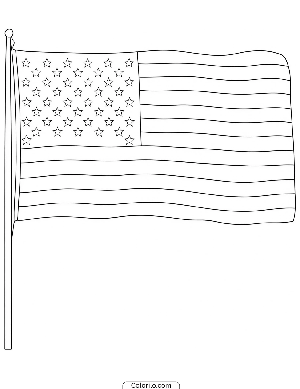 American flag draped in folds coloring page
