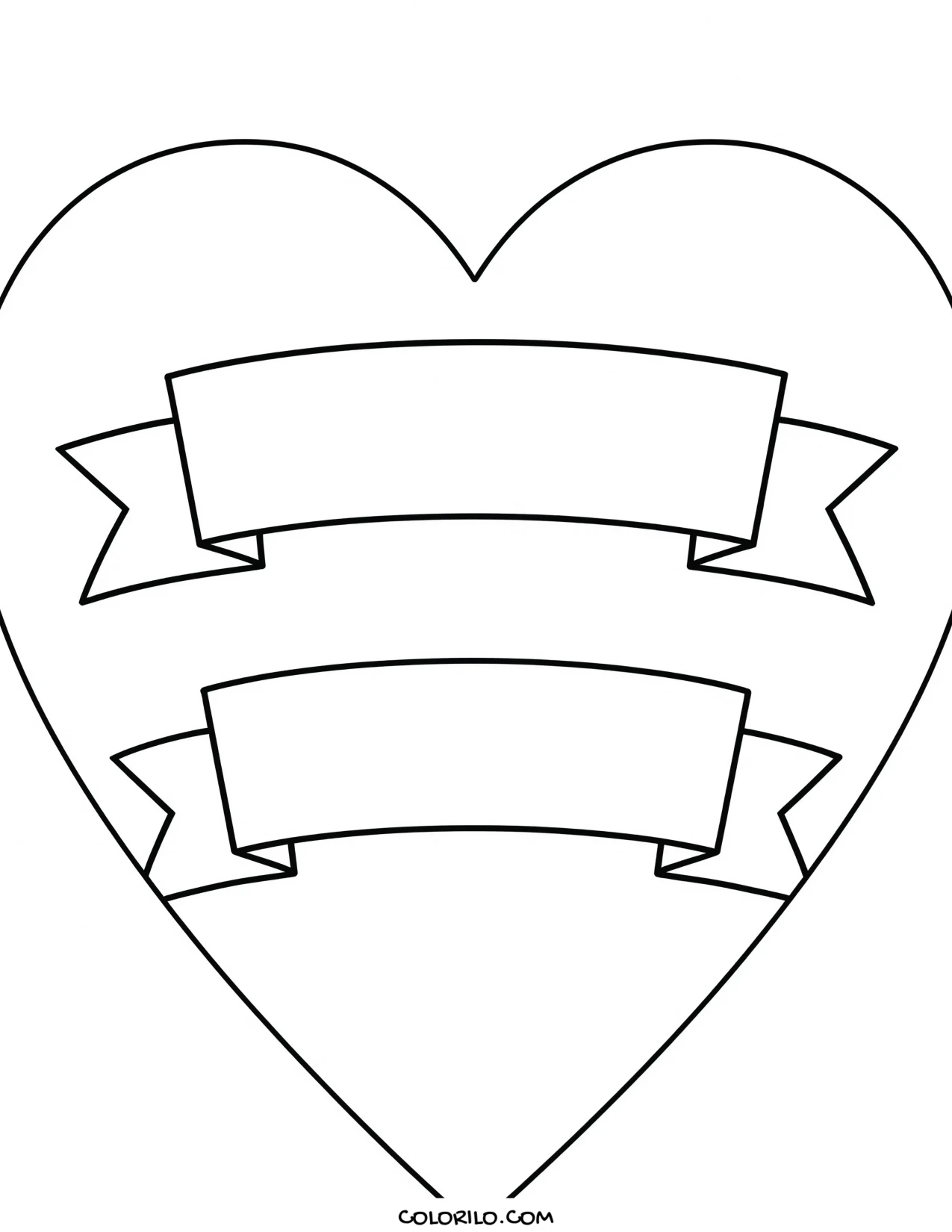 A heart with two blank banners coloring page