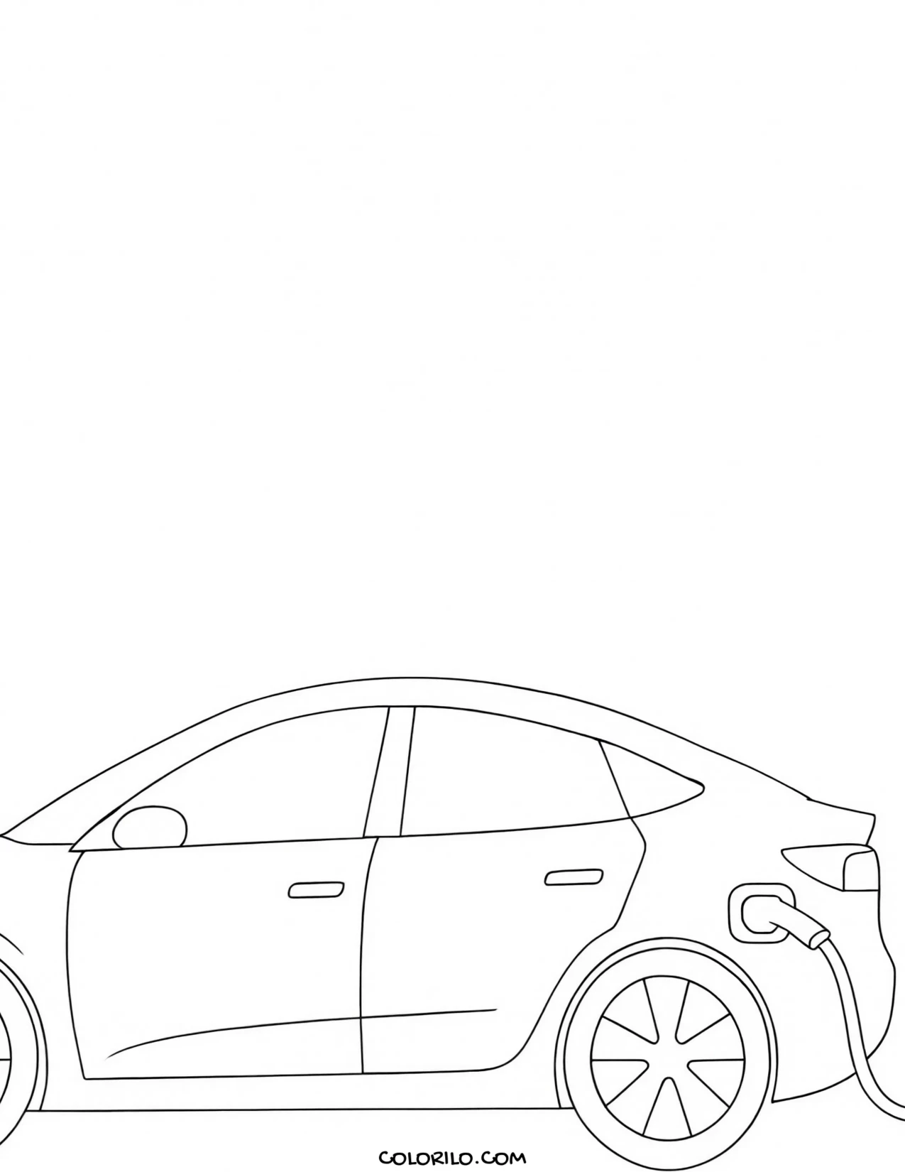 An electric car plugged into a charger coloring page