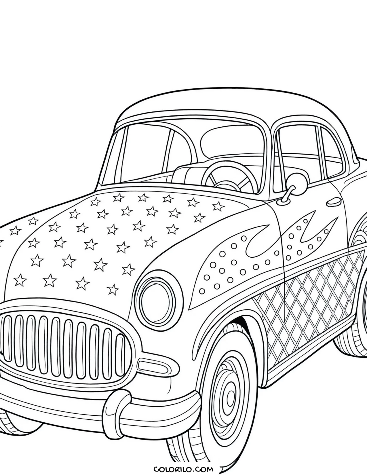 An electric car at a charging point coloring page