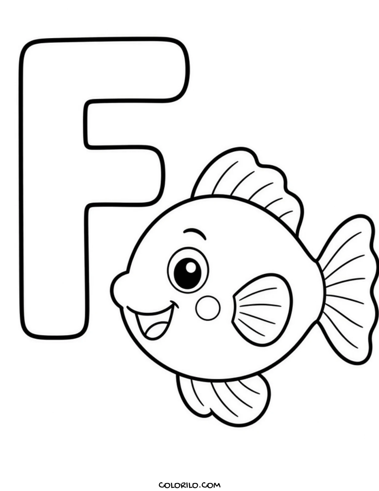 The letter F with a fish coloring page