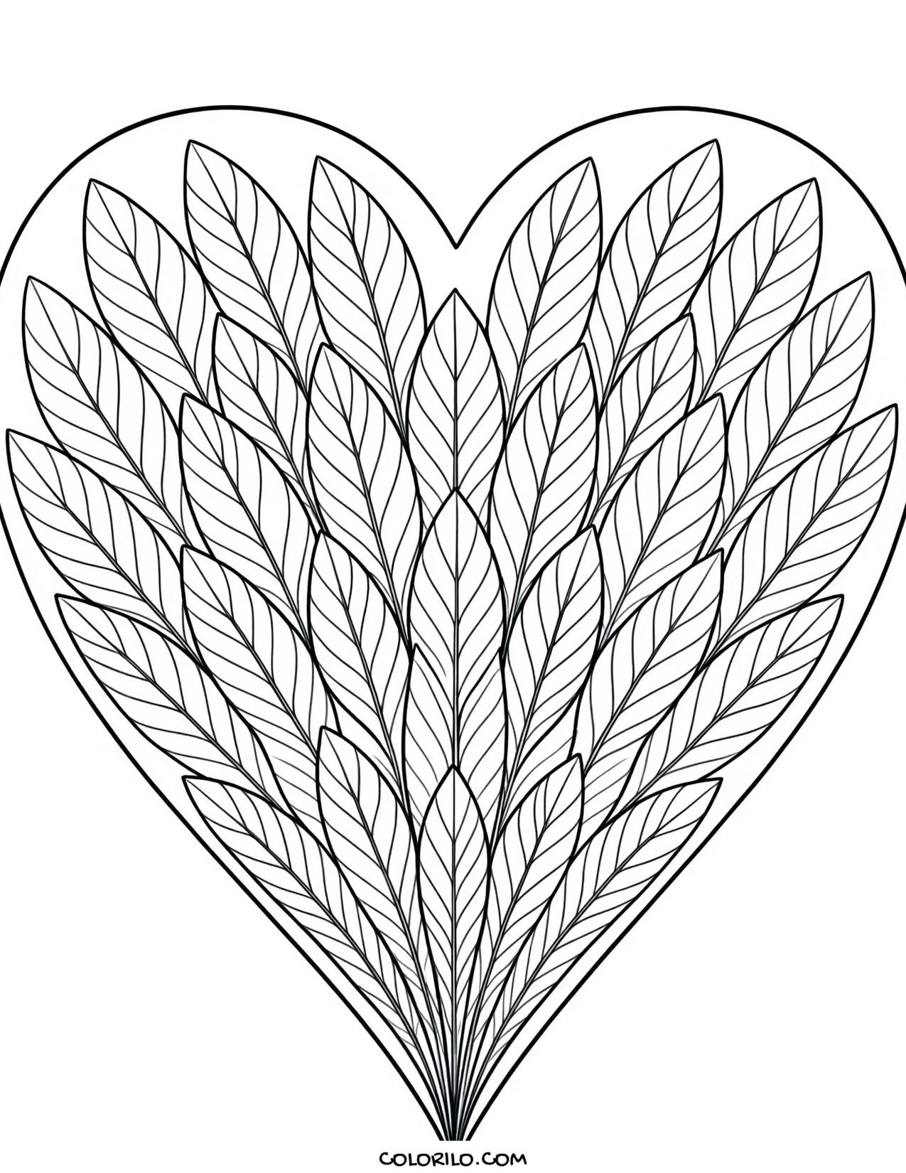 A heart made from feathers coloring page