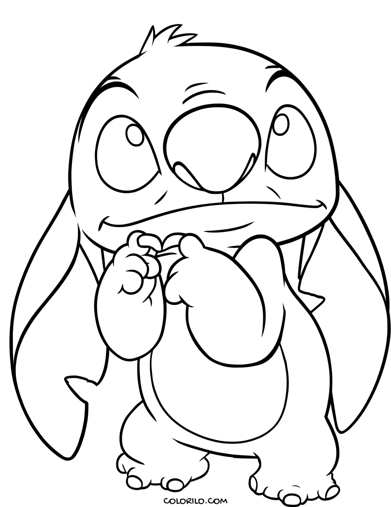 Stitch fidgeting shyly coloring page