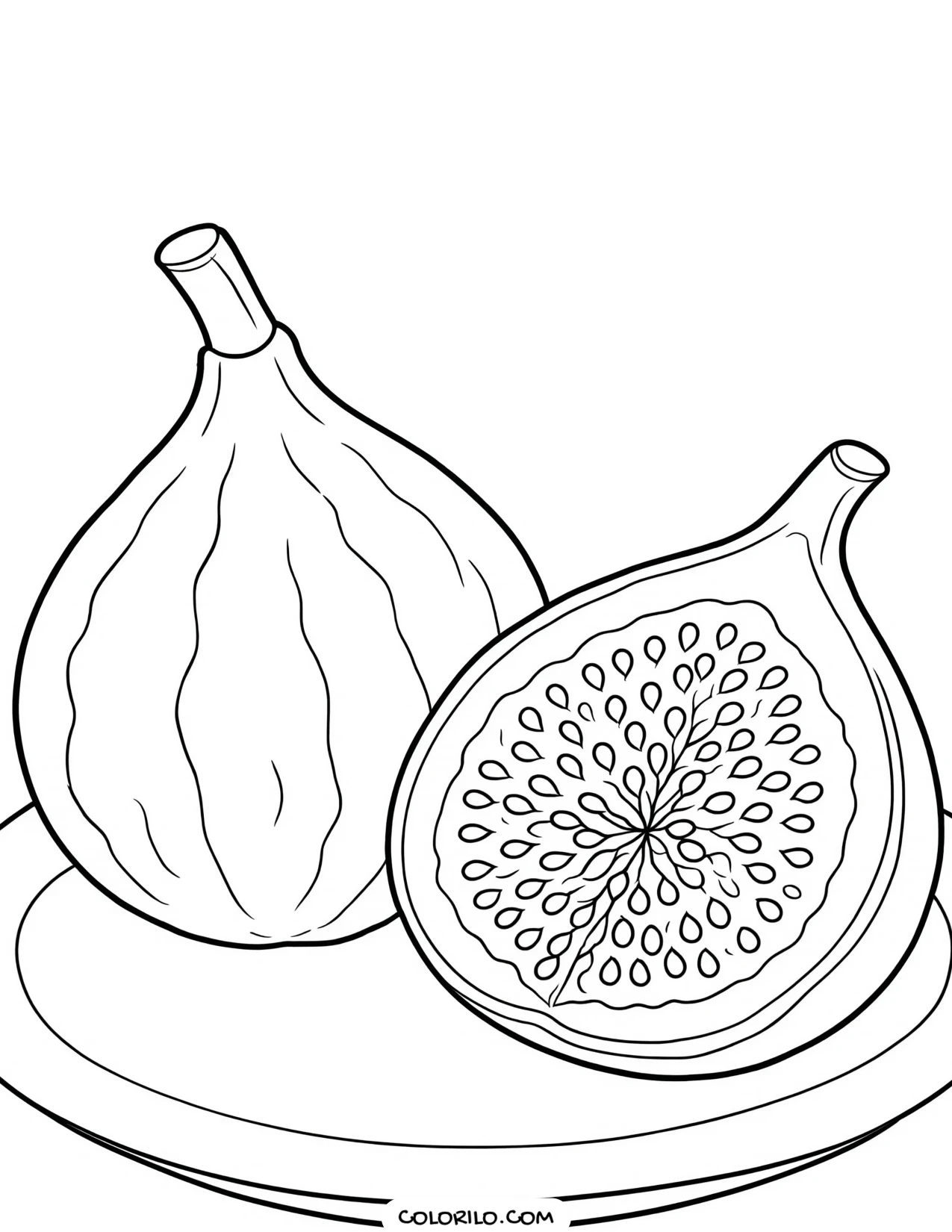 A whole fig beside one cut open coloring page