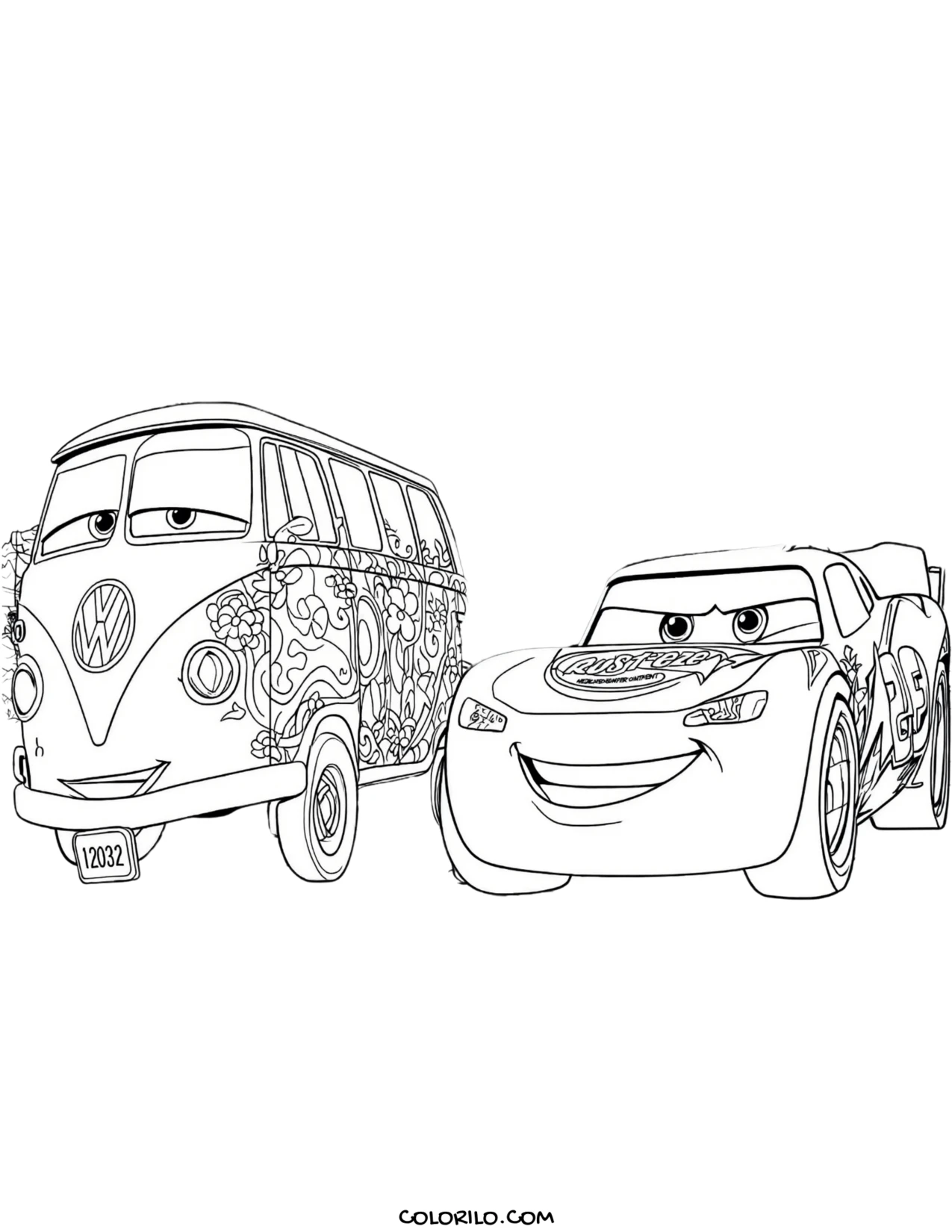 Fillmore beside Lightning McQueen coloring page