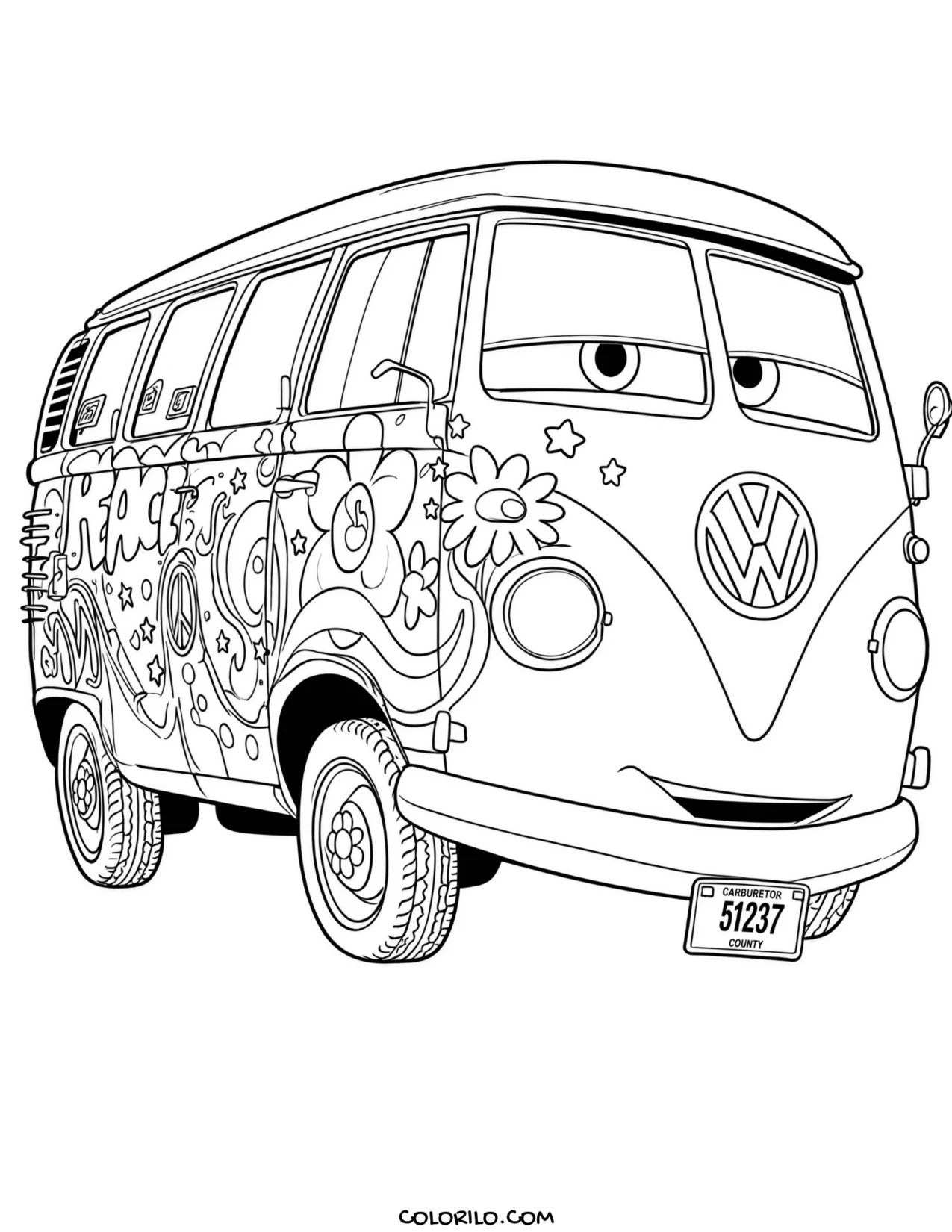 Fillmore the peace-painted van coloring page