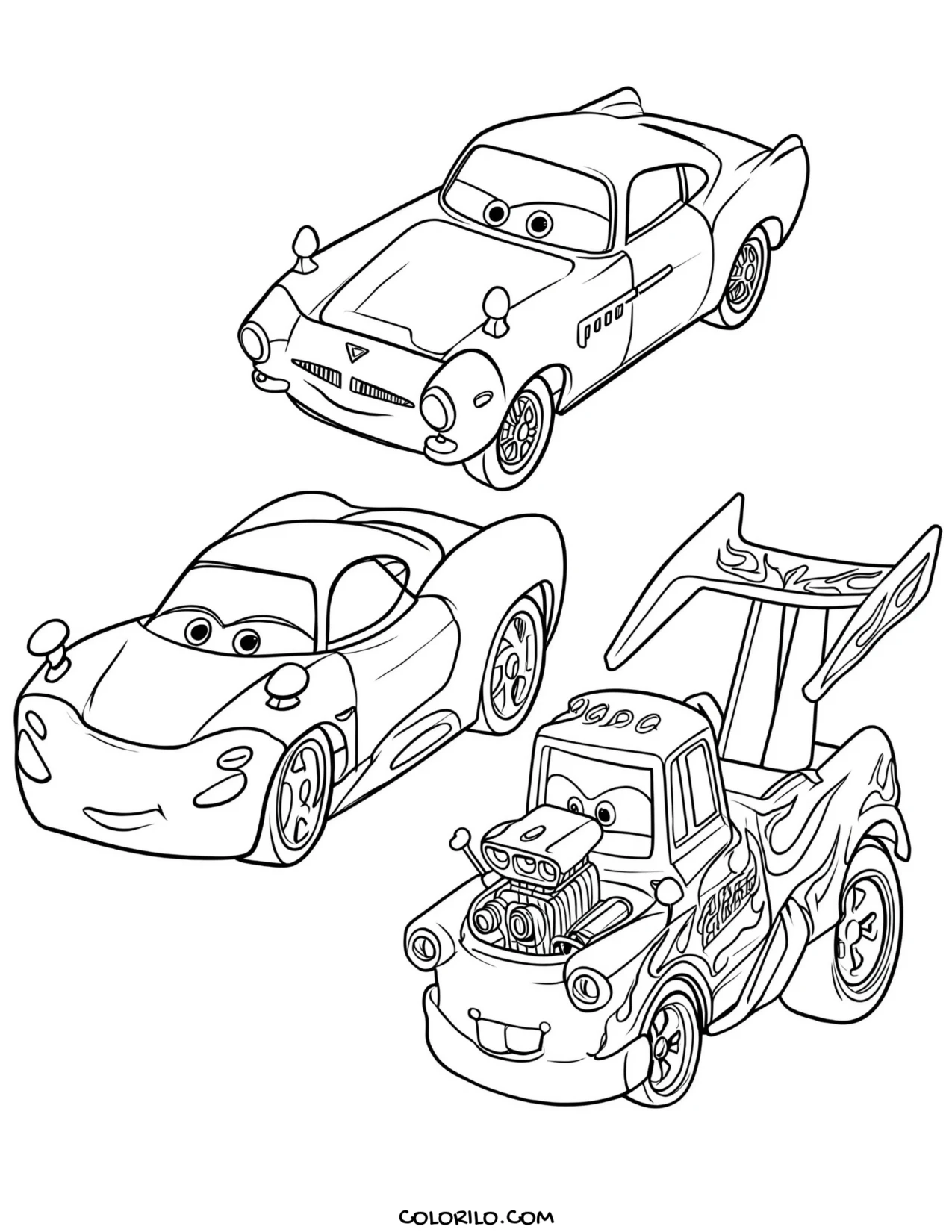 Finn McMissile with Holley Shiftwell and Mater coloring page