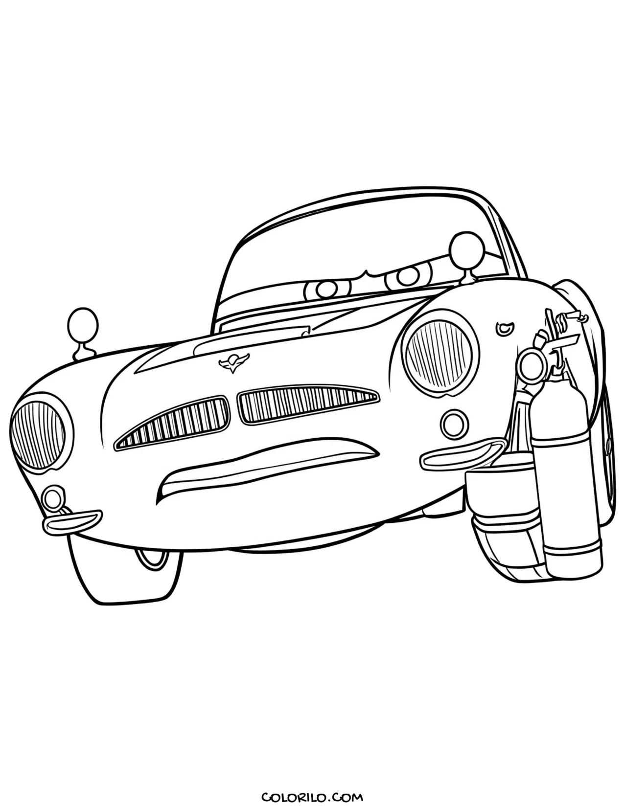 Finn McMissile showing his gadgets coloring page