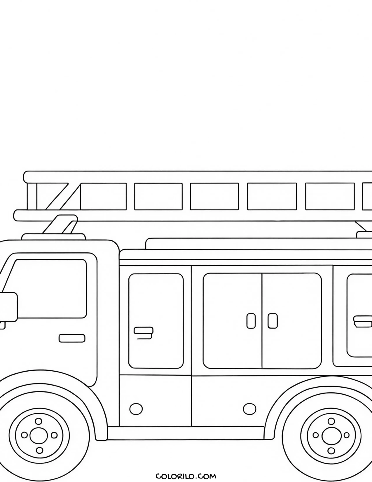 A fire engine with its ladder raised coloring page