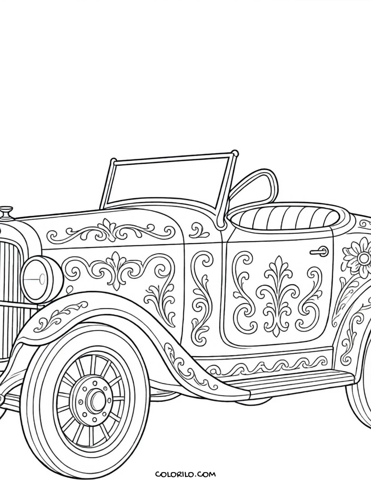 A fire engine outside the fire station coloring page