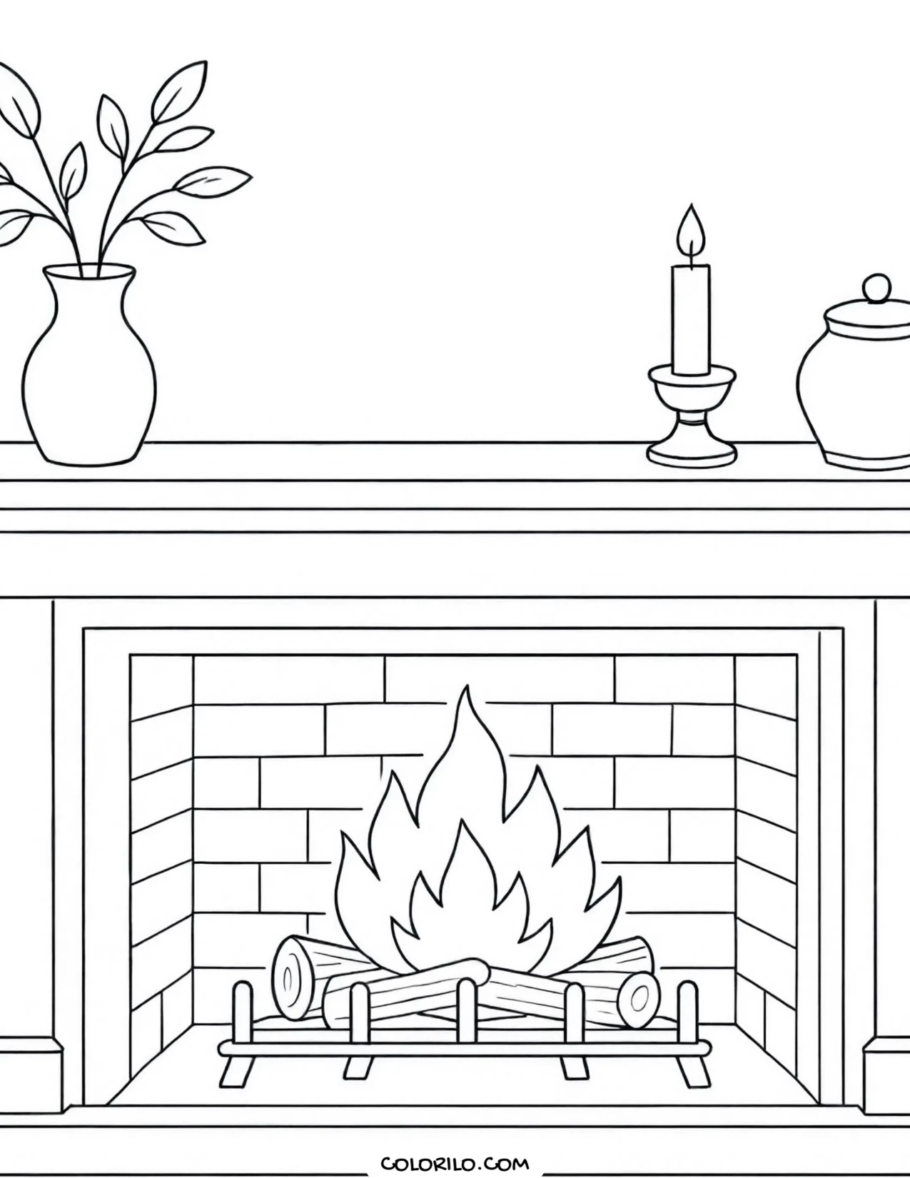 A book left open on the rug by the fire coloring page