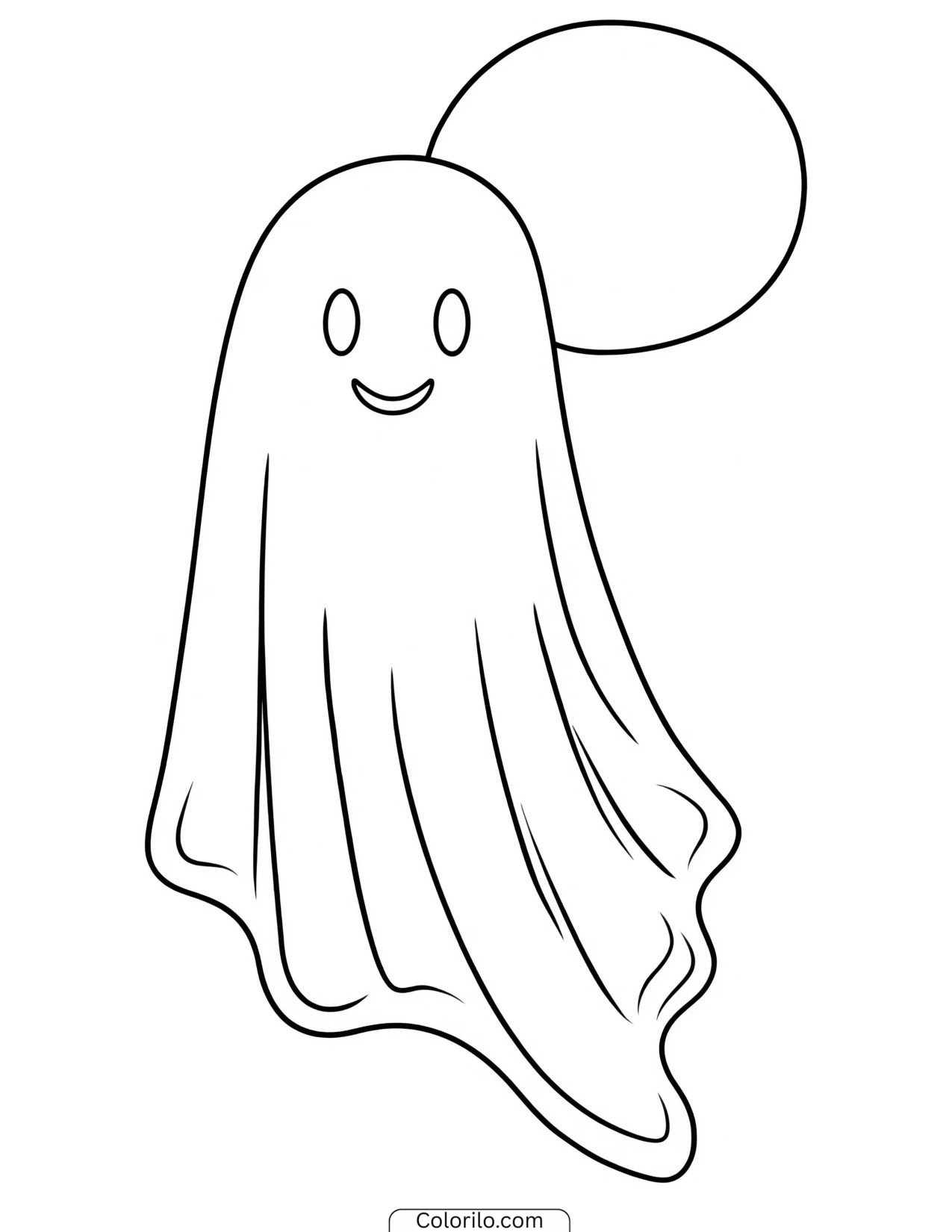 Ghost floating in front of the moon coloring page