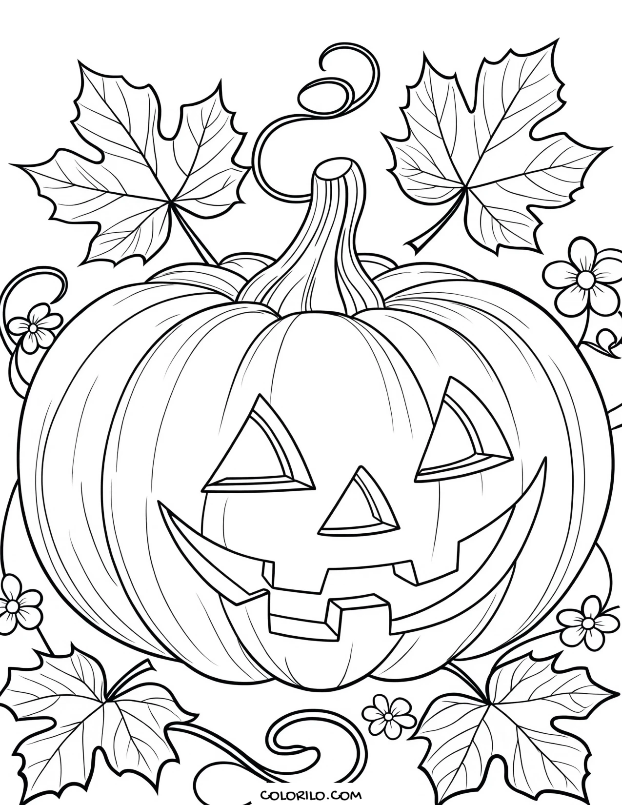 A pumpkin decorated with floral patterns coloring page