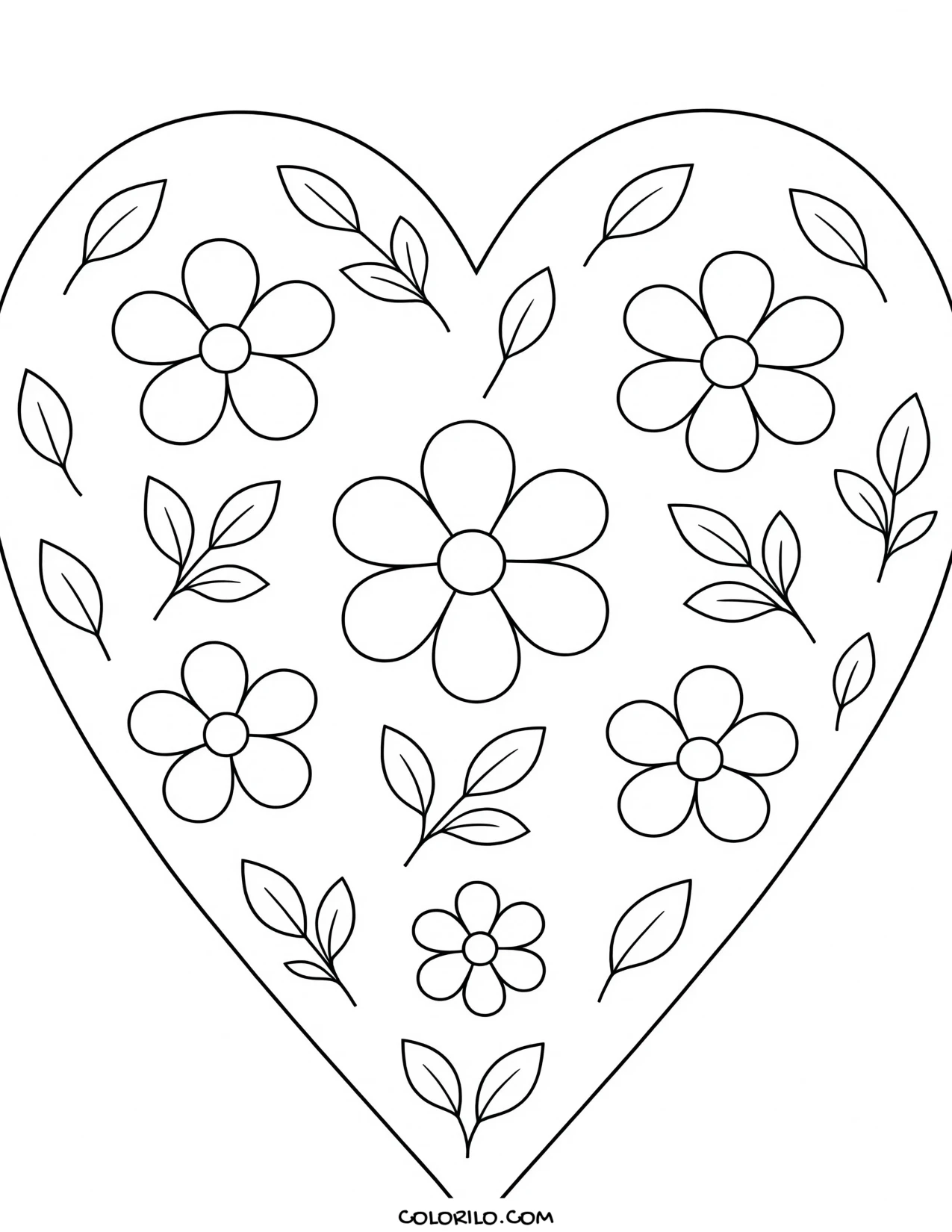 A heart filled with flowers coloring page
