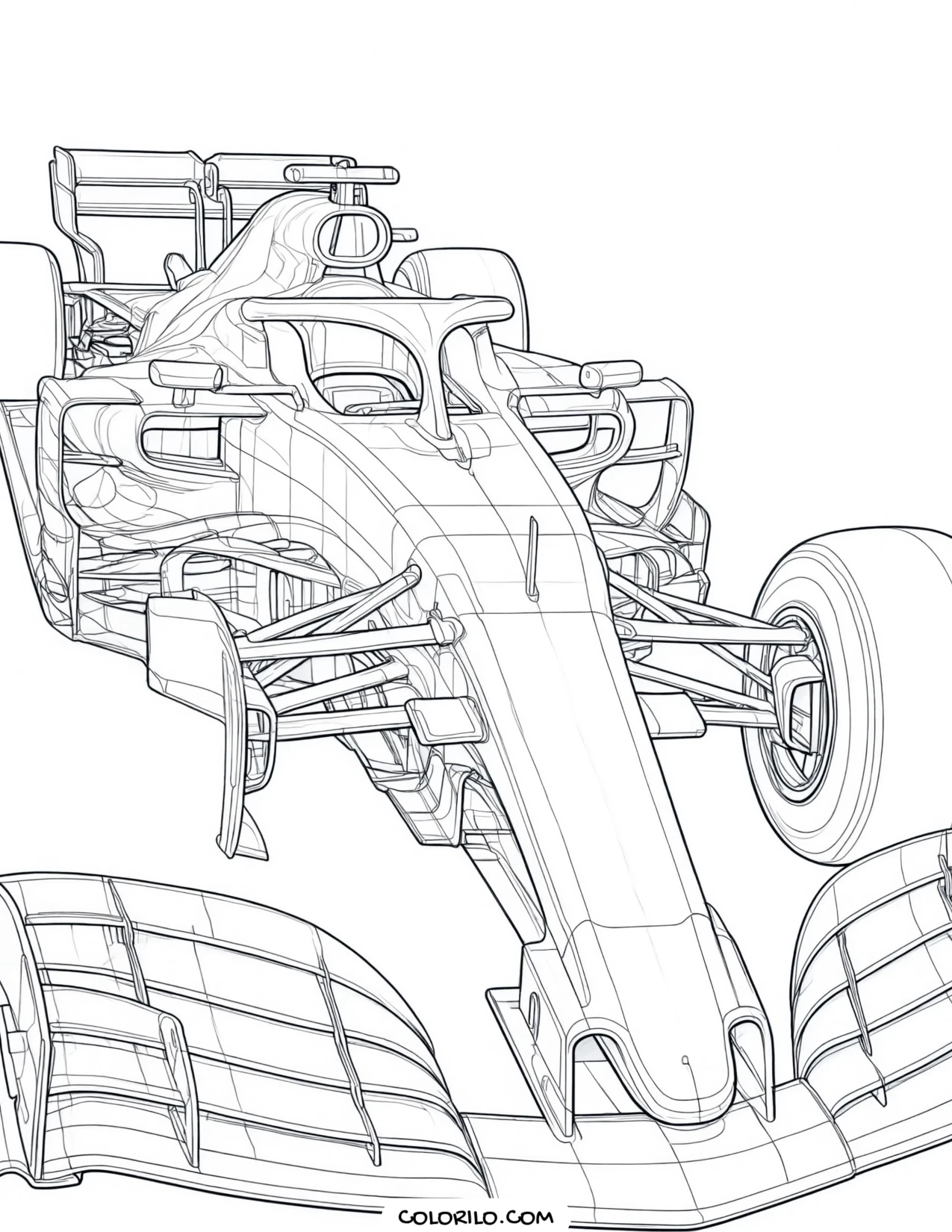 A single-seater formula race car coloring page