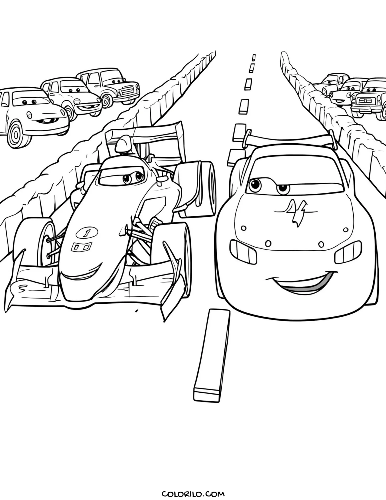 Francesco Bernoulli and Lightning McQueen on the road coloring page