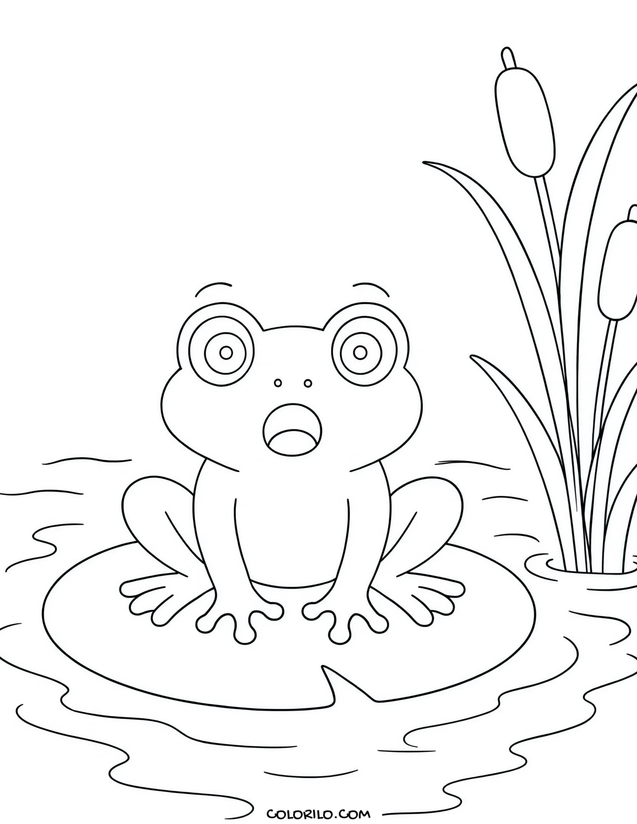 a frog sitting on a lily pad coloring page