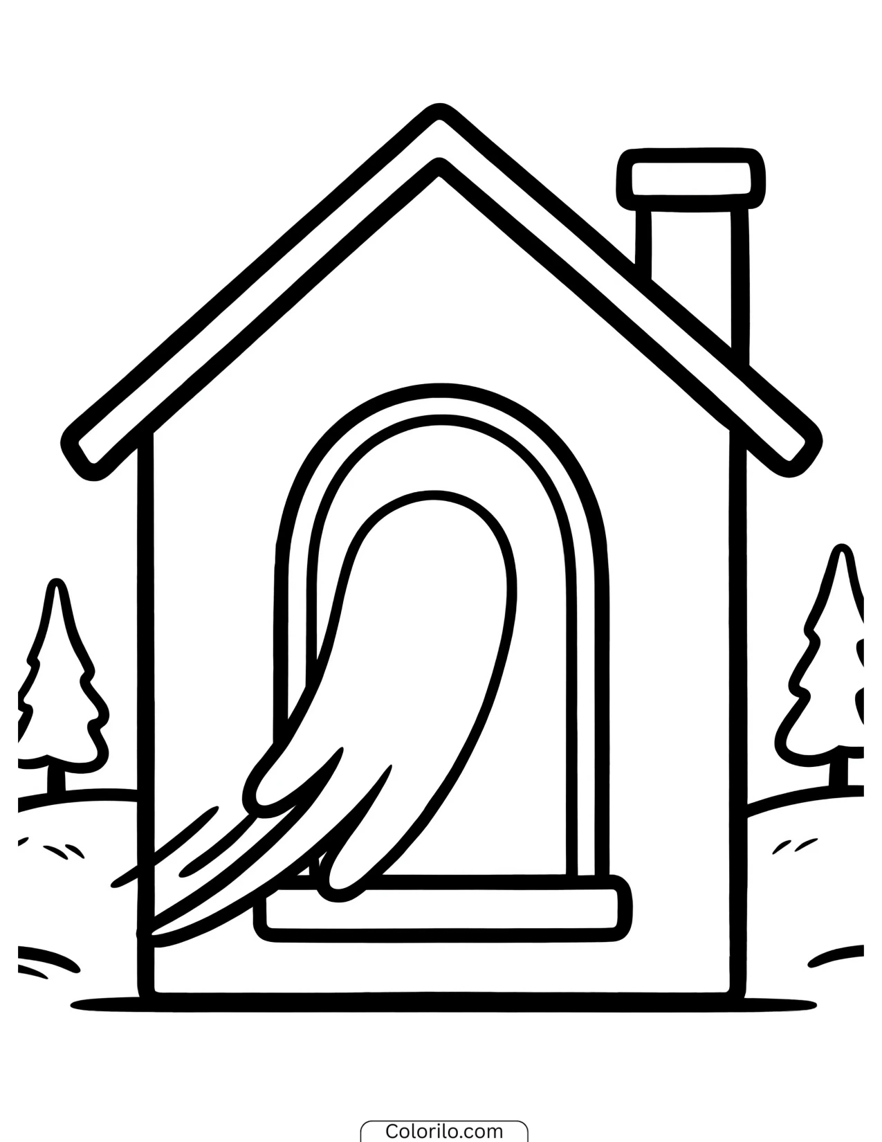 Ghost flying out of a house coloring page
