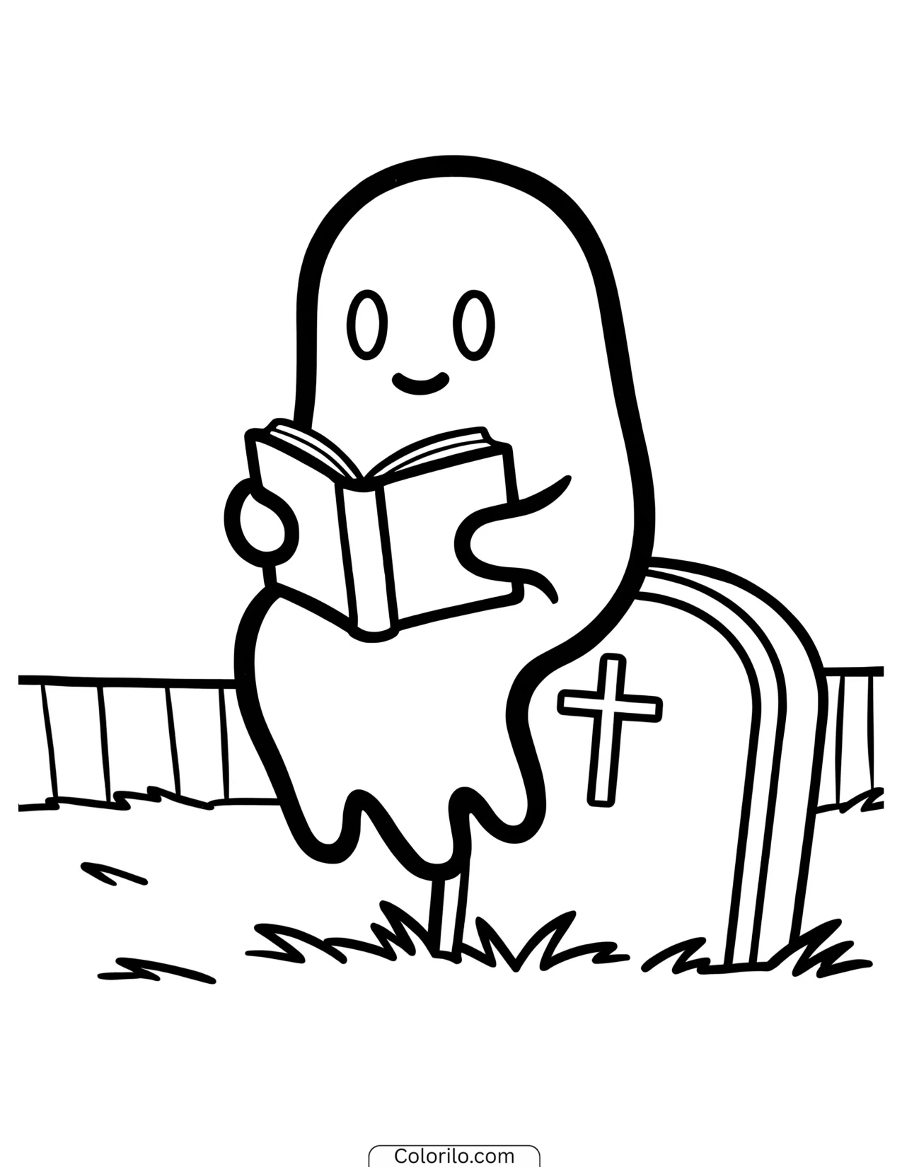 Ghost reading an open book coloring page