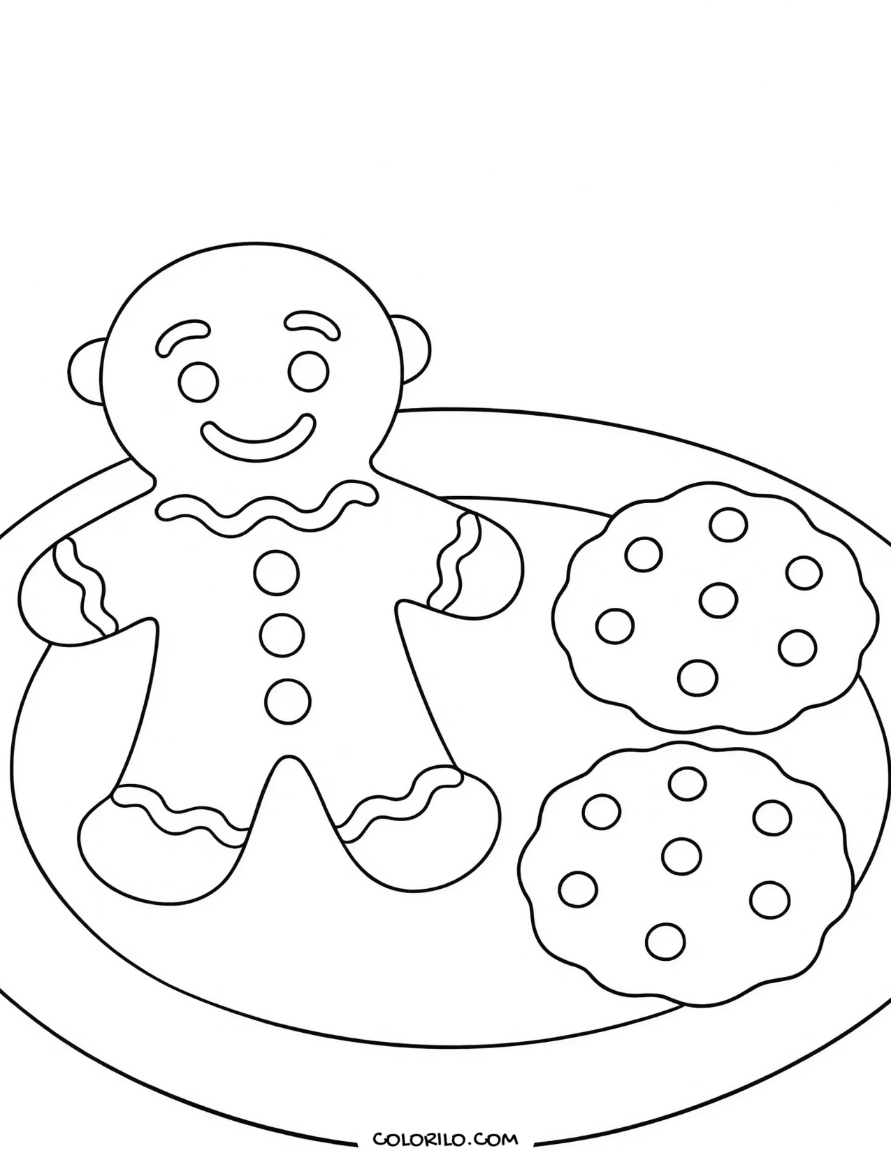Gingerbread man cookies on a plate coloring page