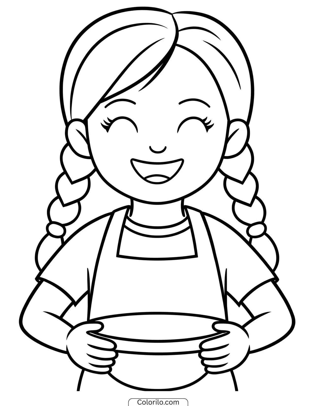A girl baking a tray of cupcakes coloring page