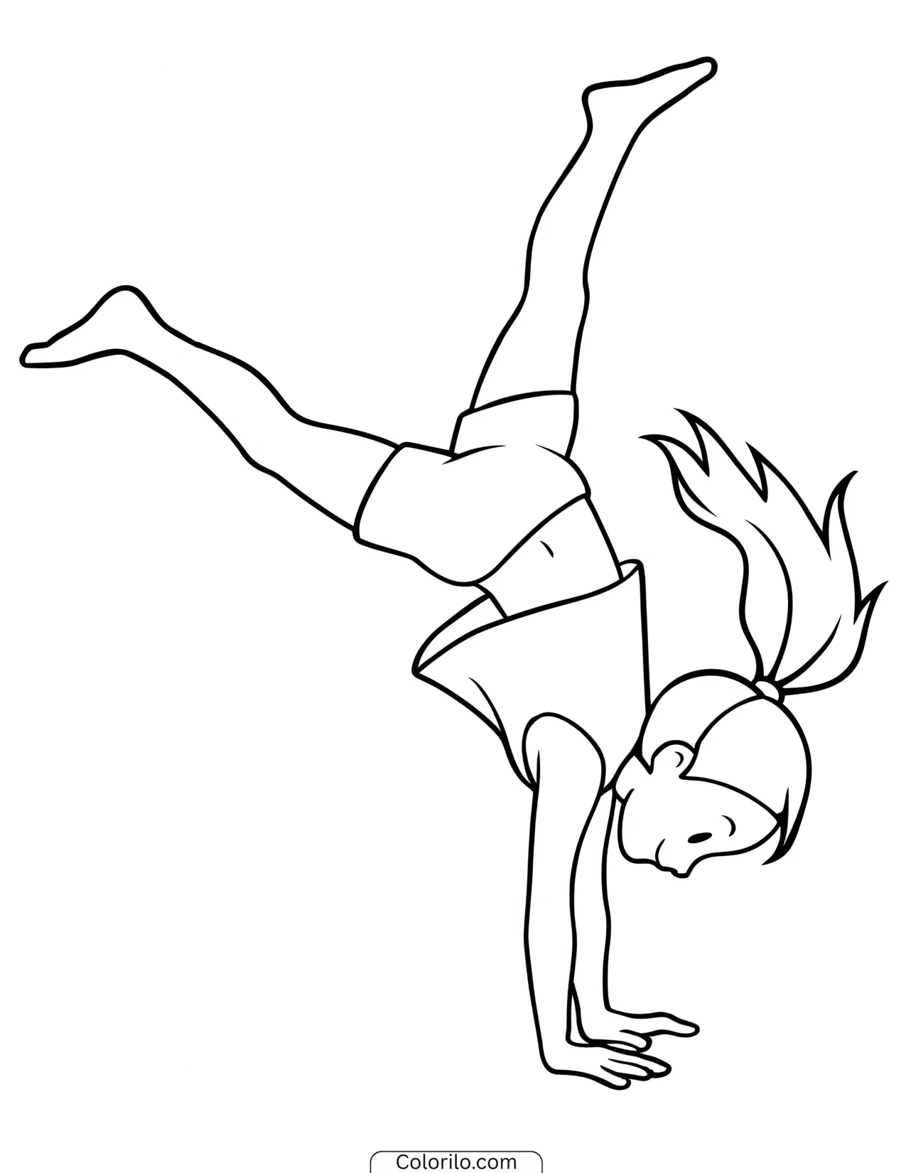 A girl turning a cartwheel coloring page