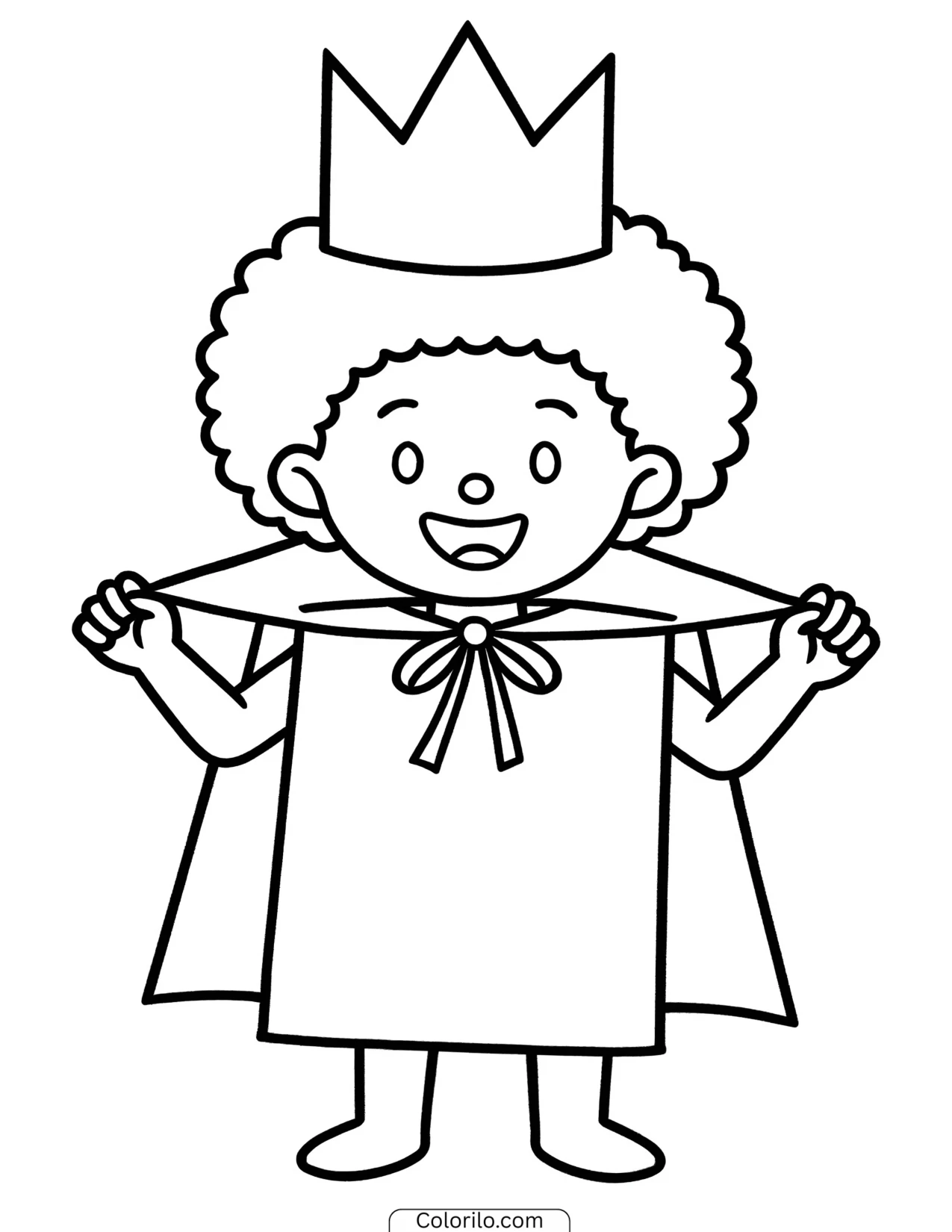 A girl dressed up in a superhero cape coloring page
