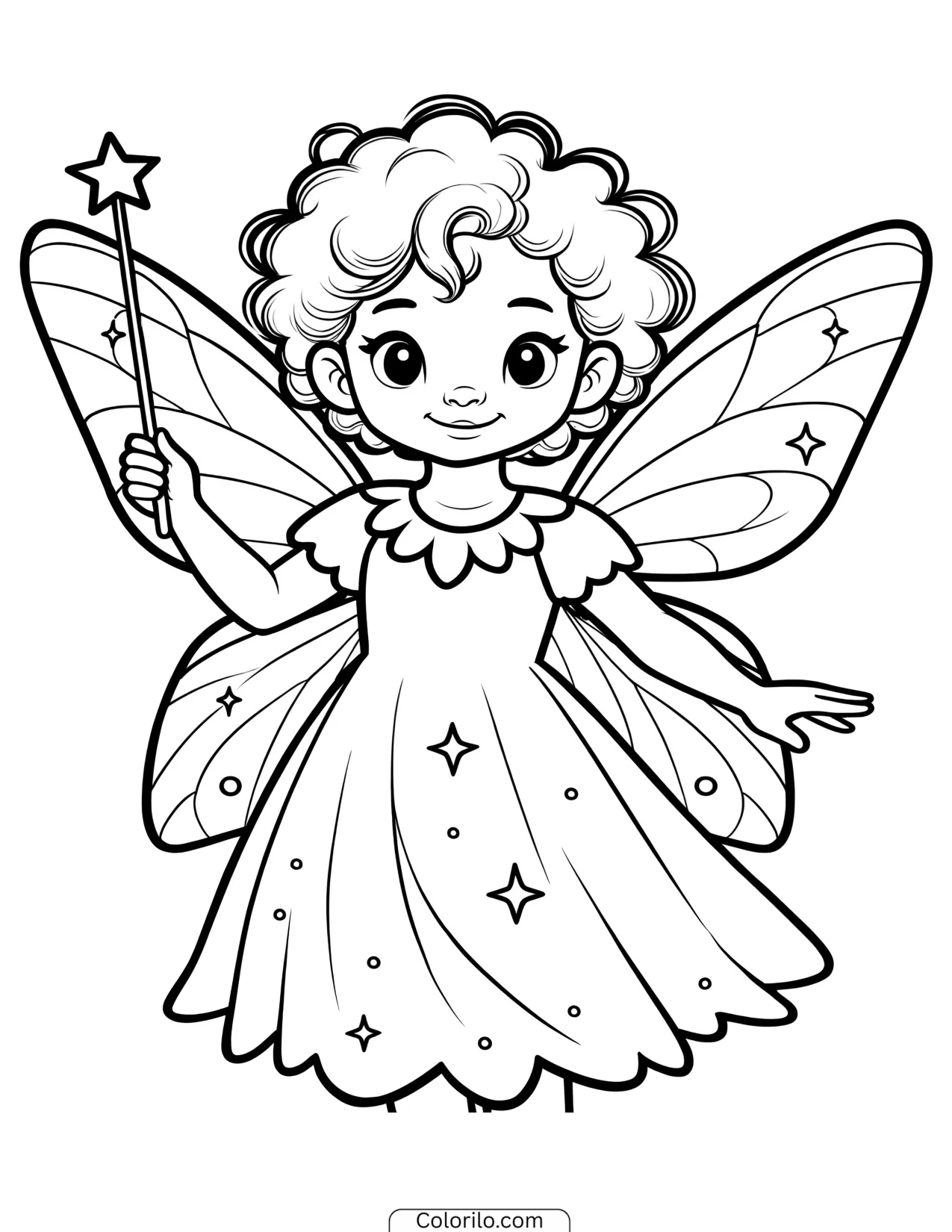 A girl holding a fairy wand coloring page