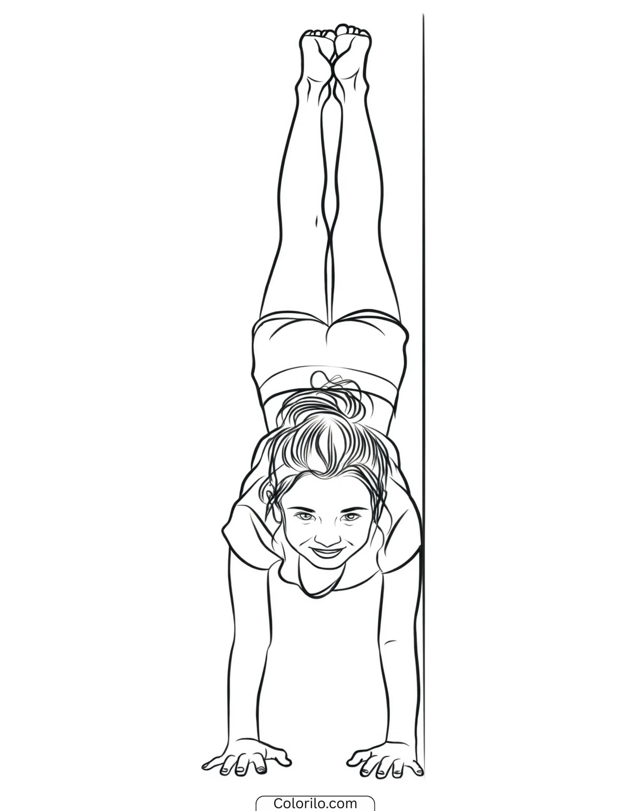 A girl balancing in a handstand coloring page