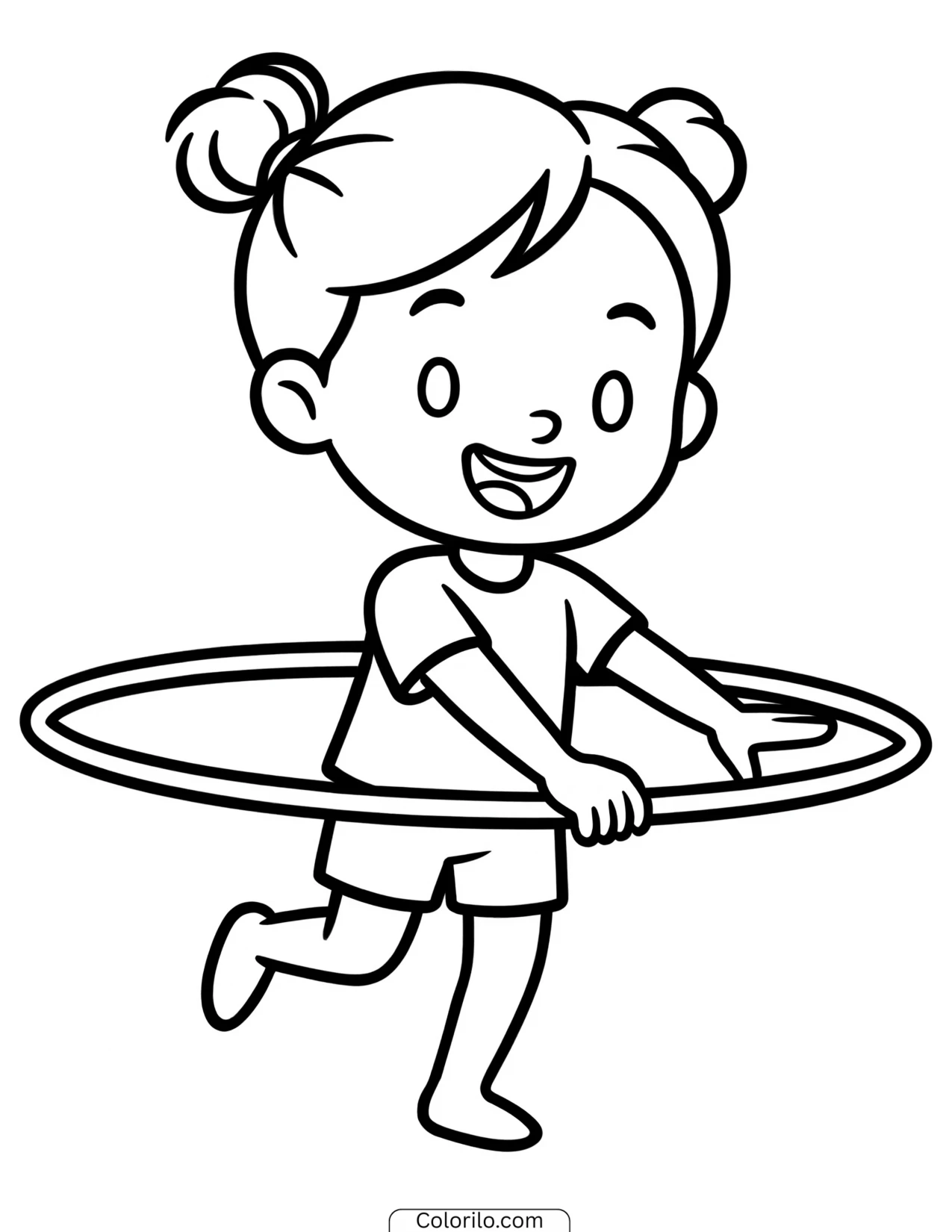 A girl spinning a hula hoop coloring page