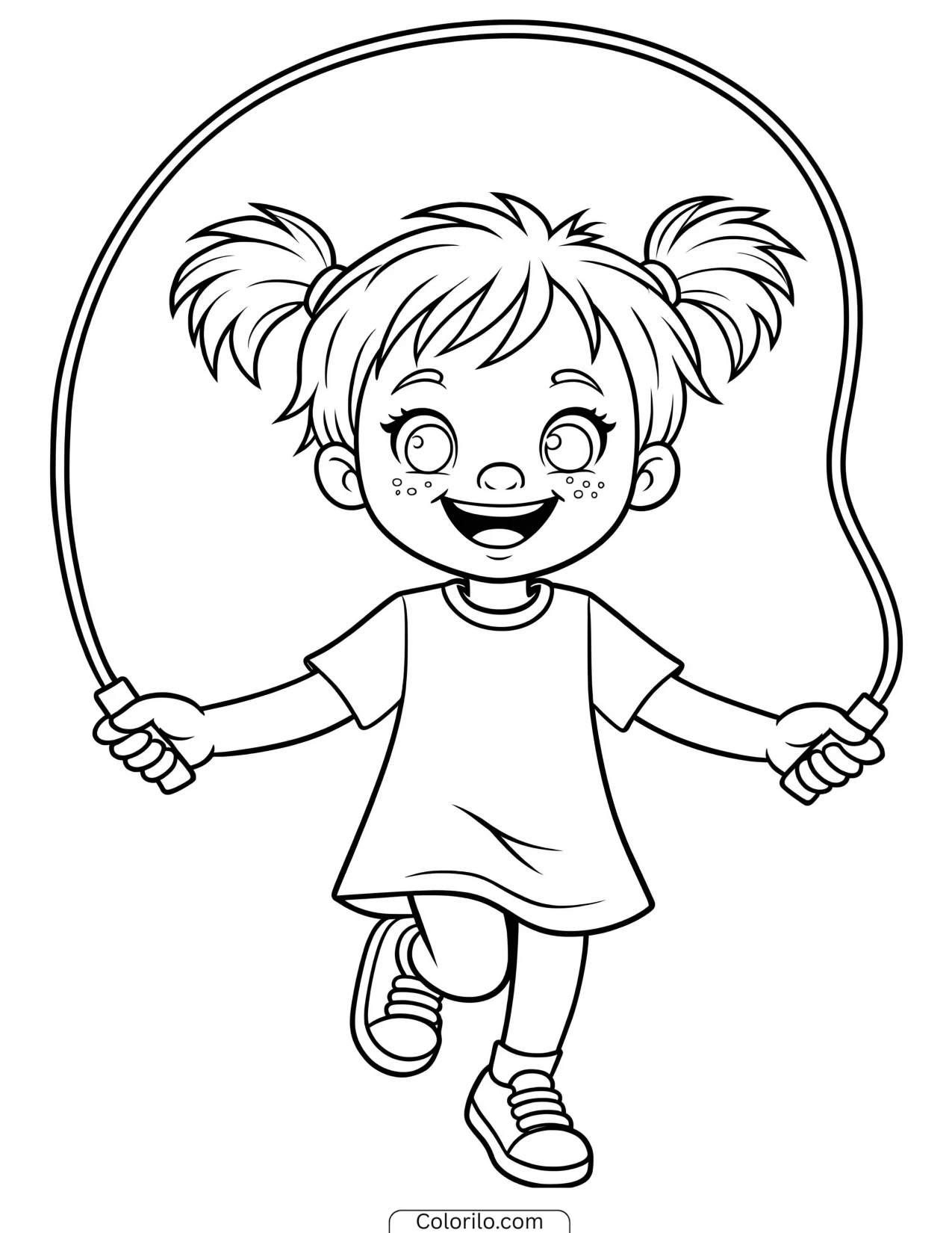 A girl skipping with a rope coloring page