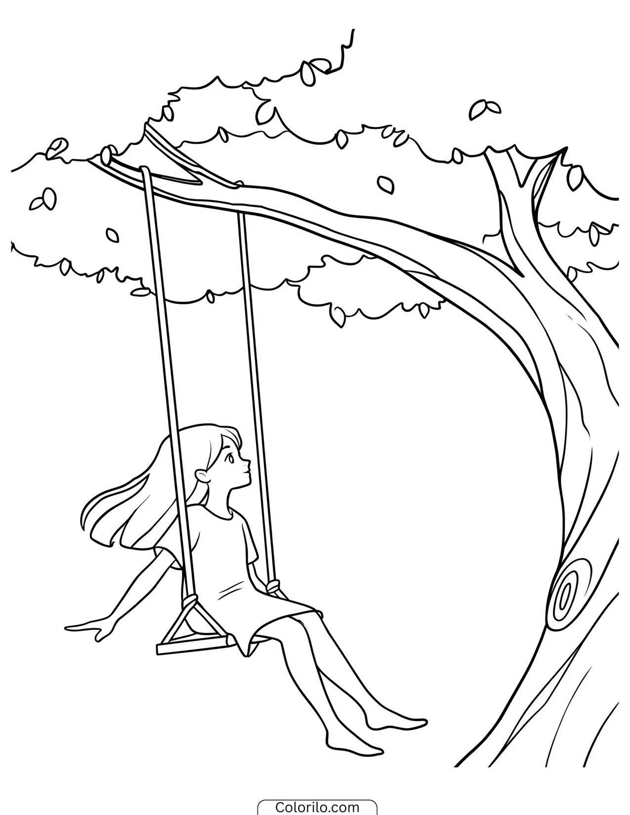 A girl on a swing coloring page