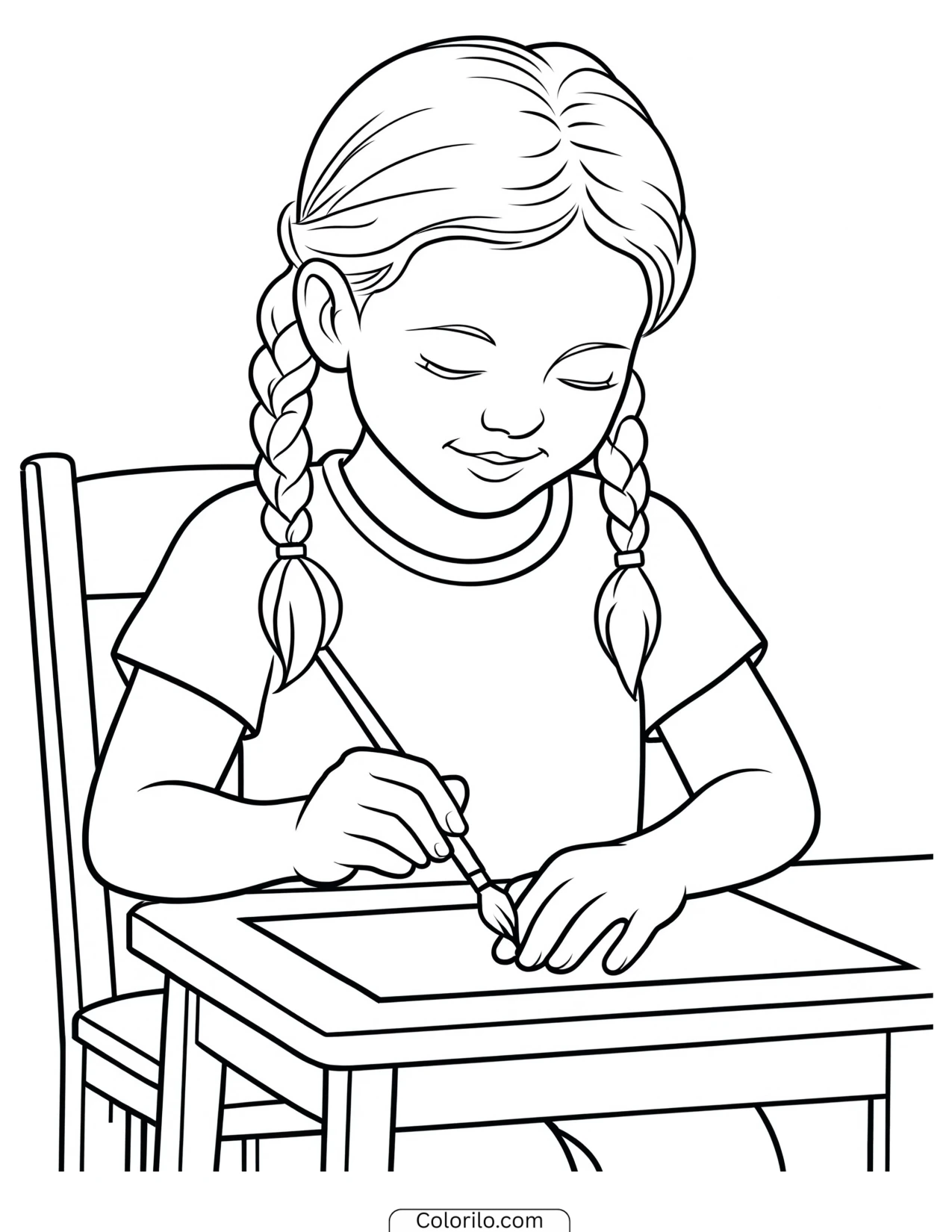 A girl painting her nails coloring page