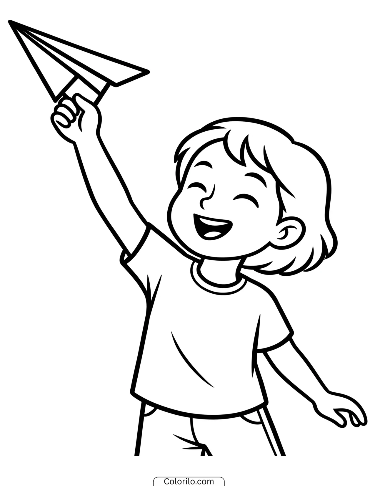 A girl throwing a paper airplane coloring page