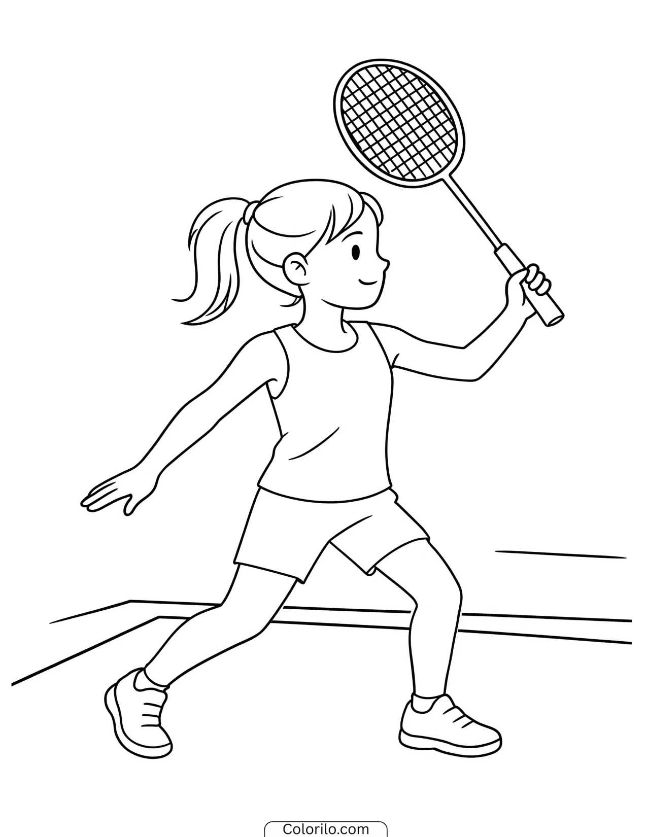 A girl playing badminton coloring page