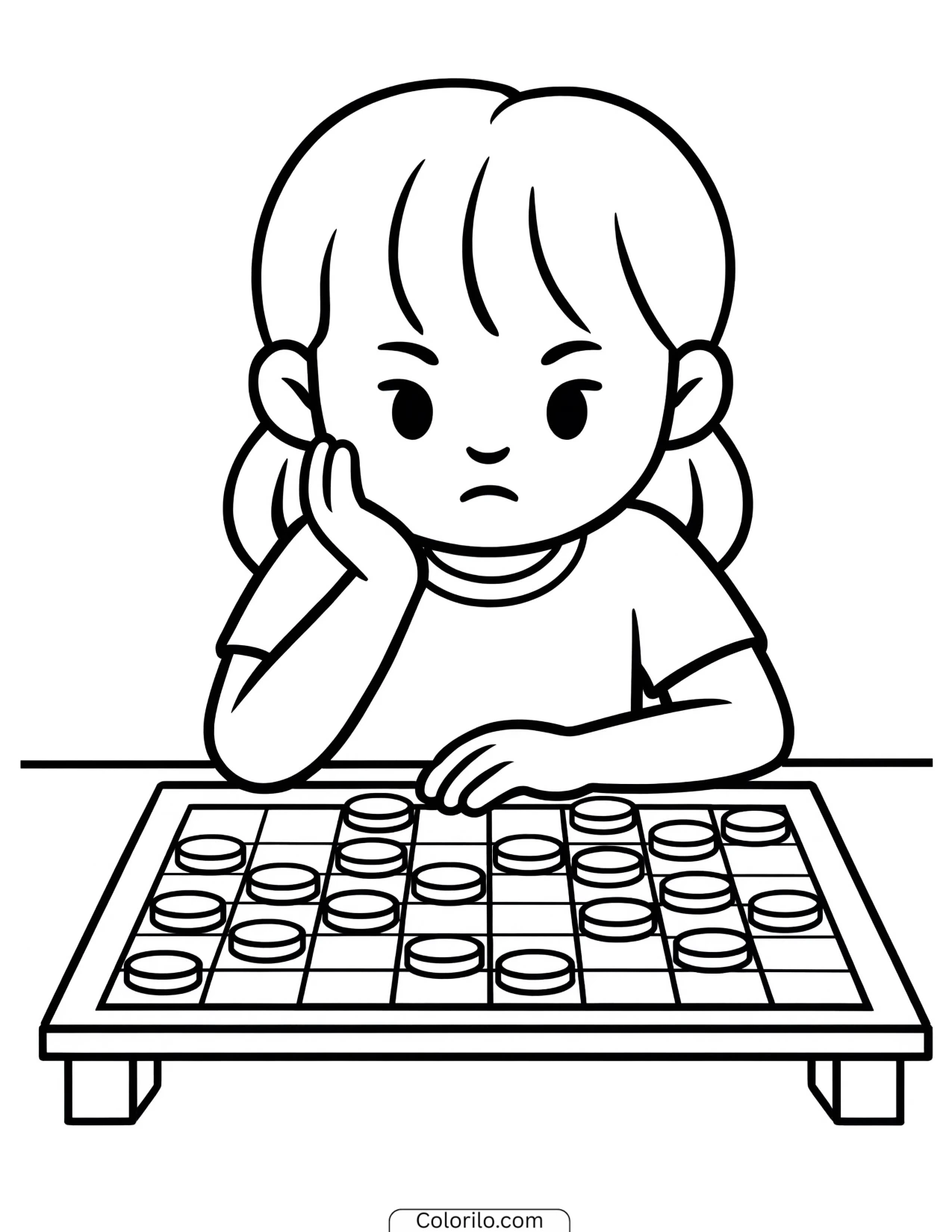 A girl playing a game of checkers coloring page