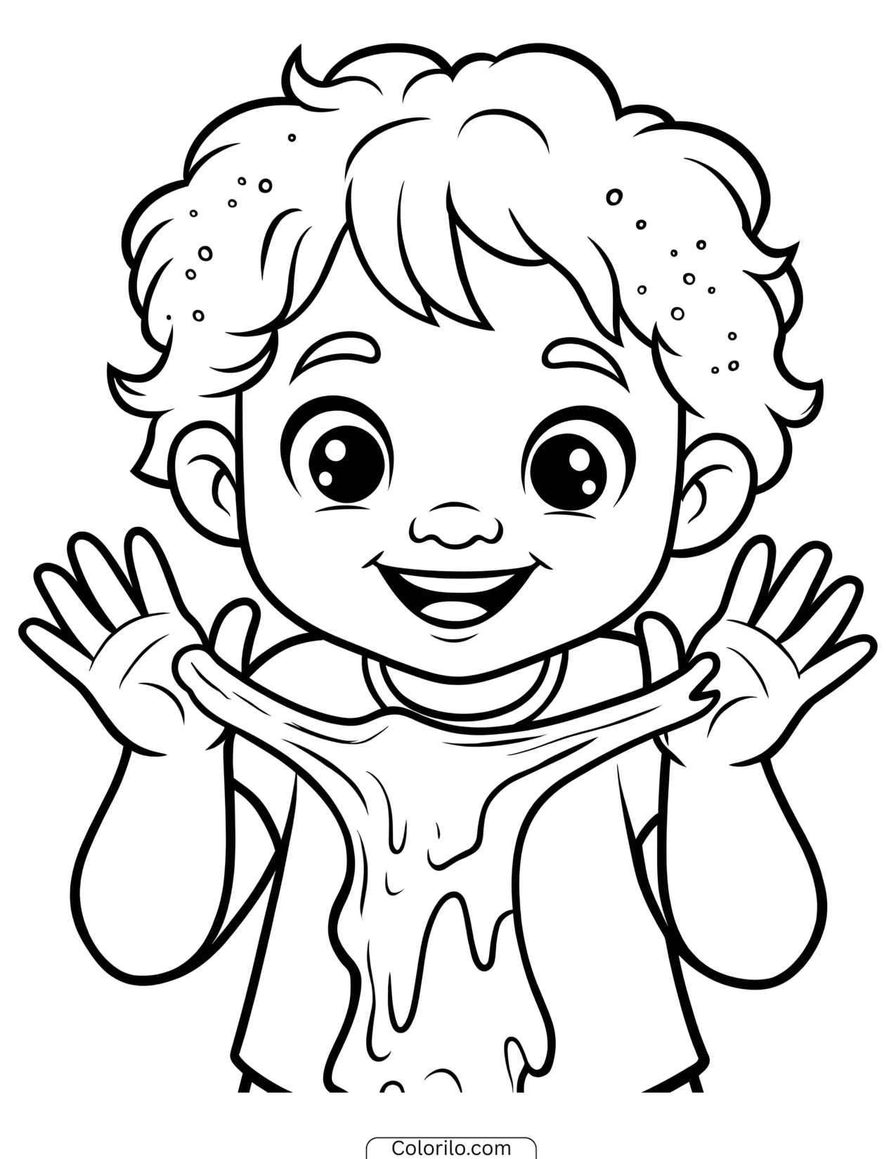 A girl stretching a handful of slime coloring page