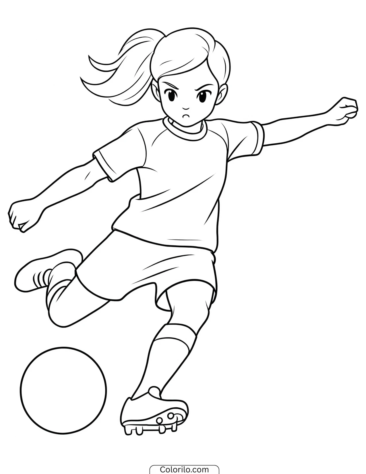 A girl playing soccer coloring page