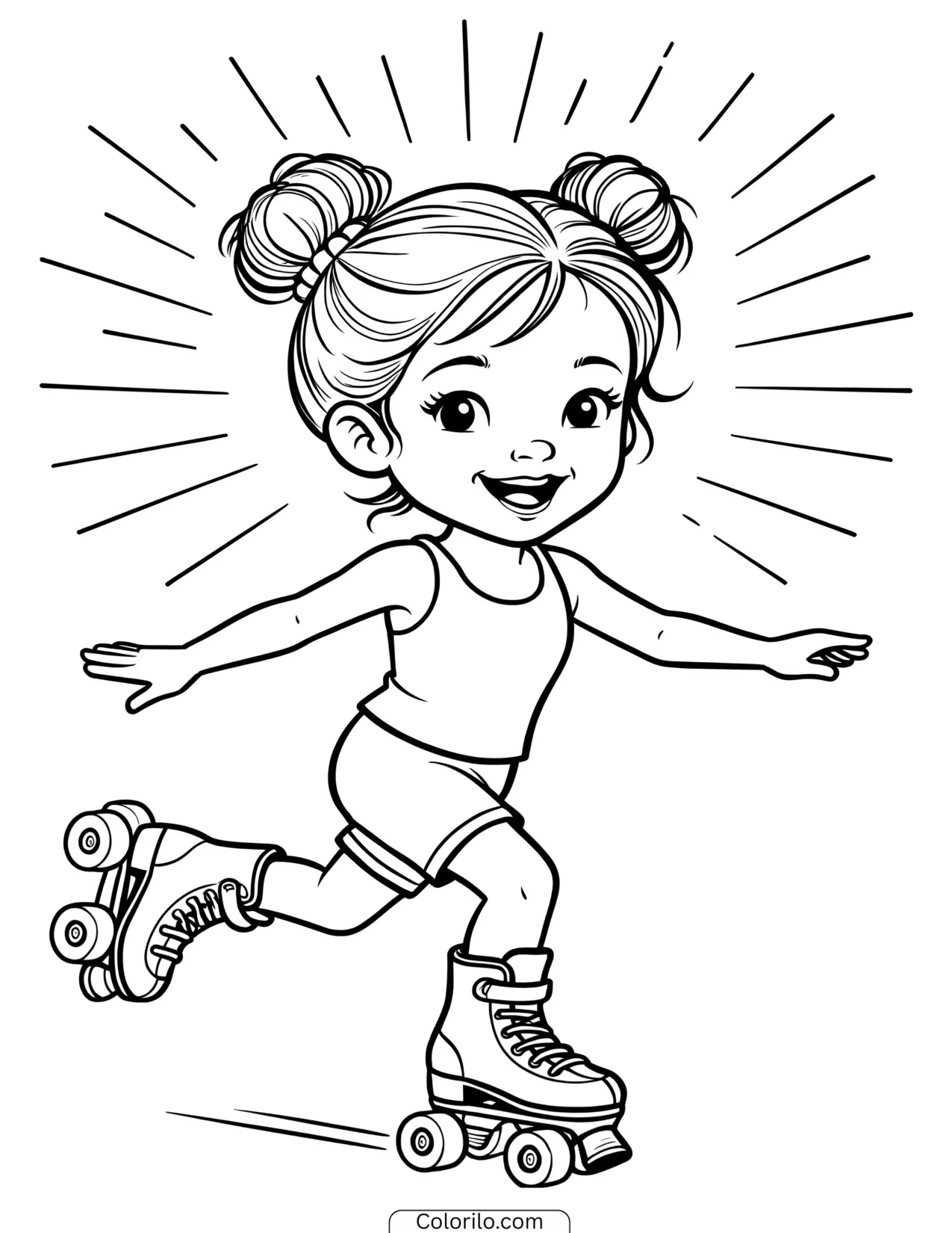 A girl roller skating coloring page