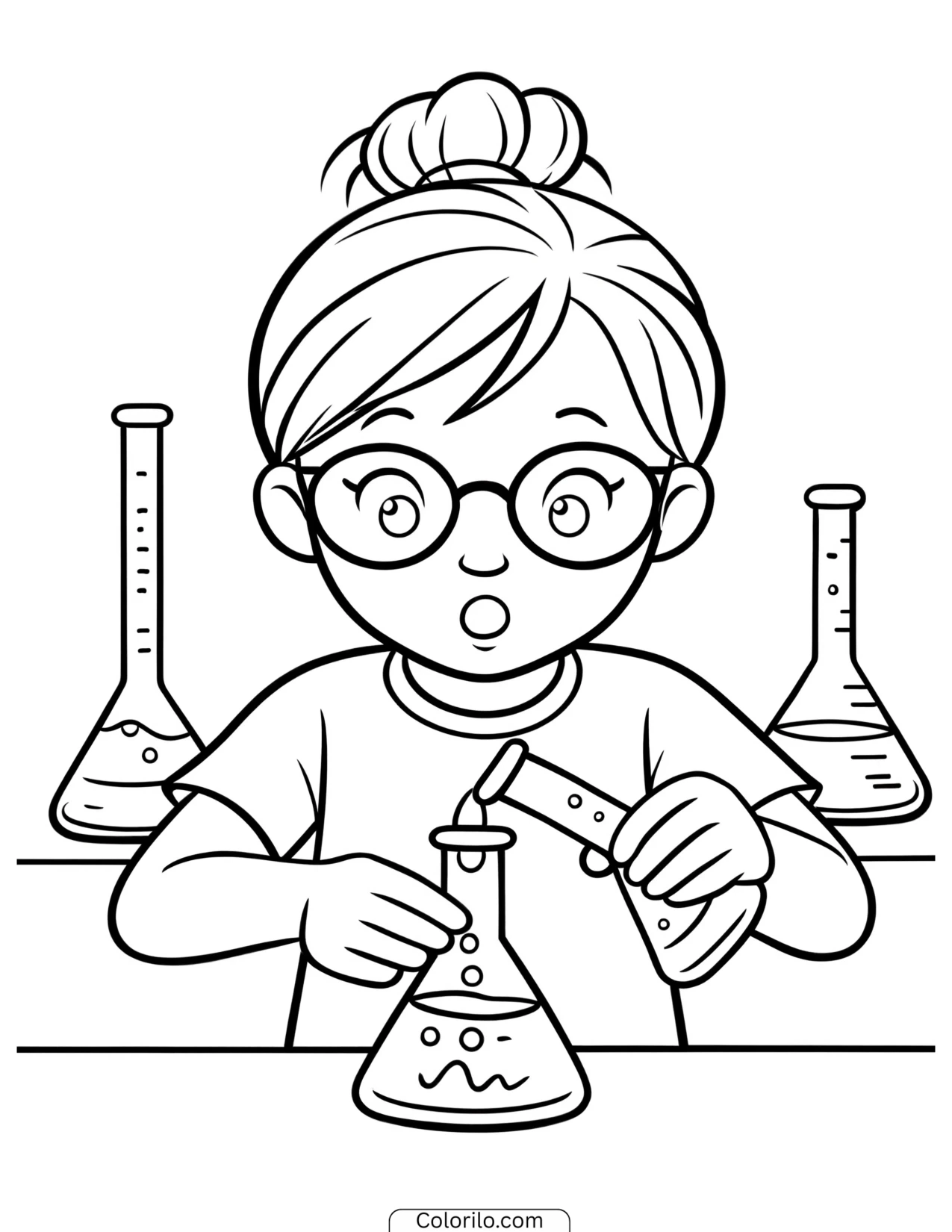 A girl carrying out a science experiment coloring page