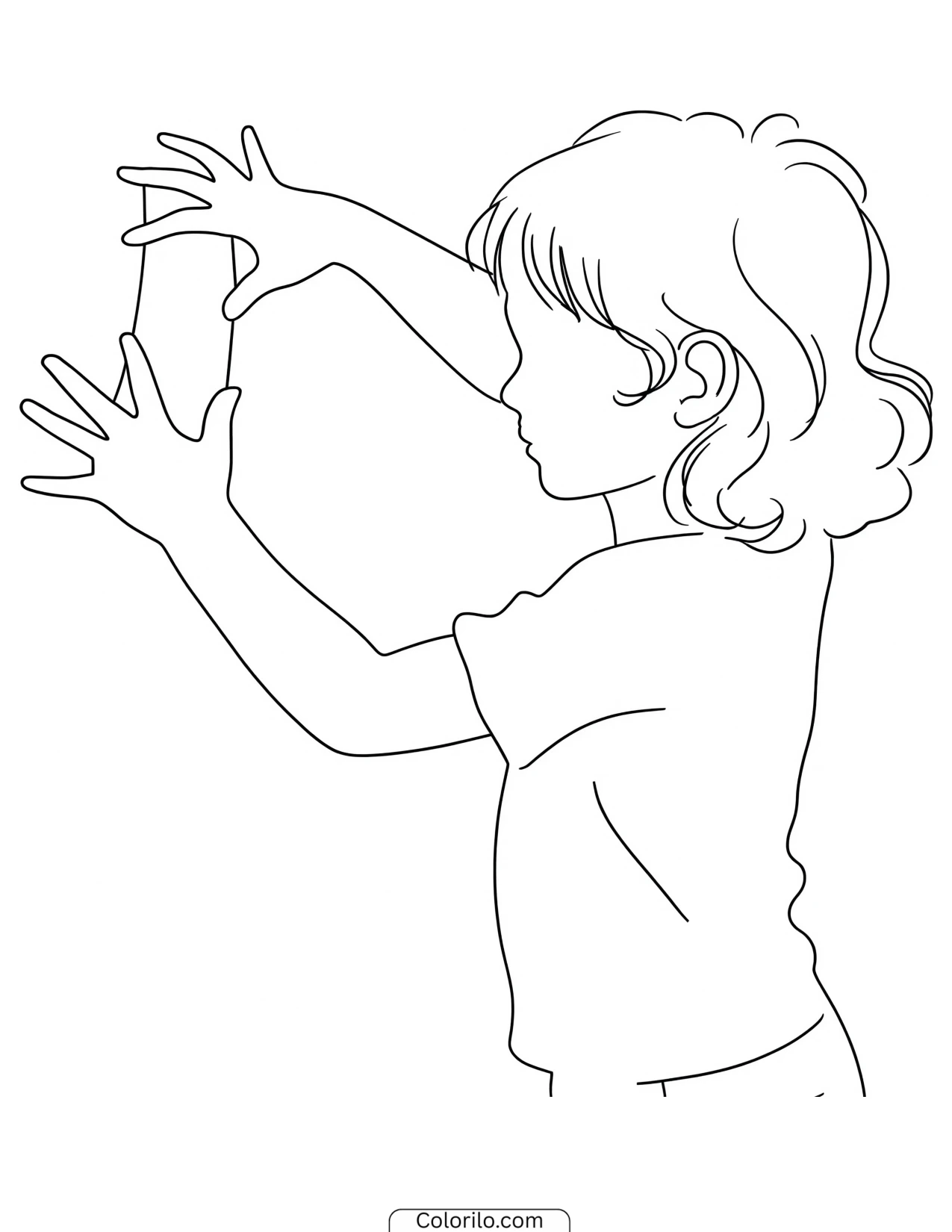 A girl making shadow puppets with her hands coloring page