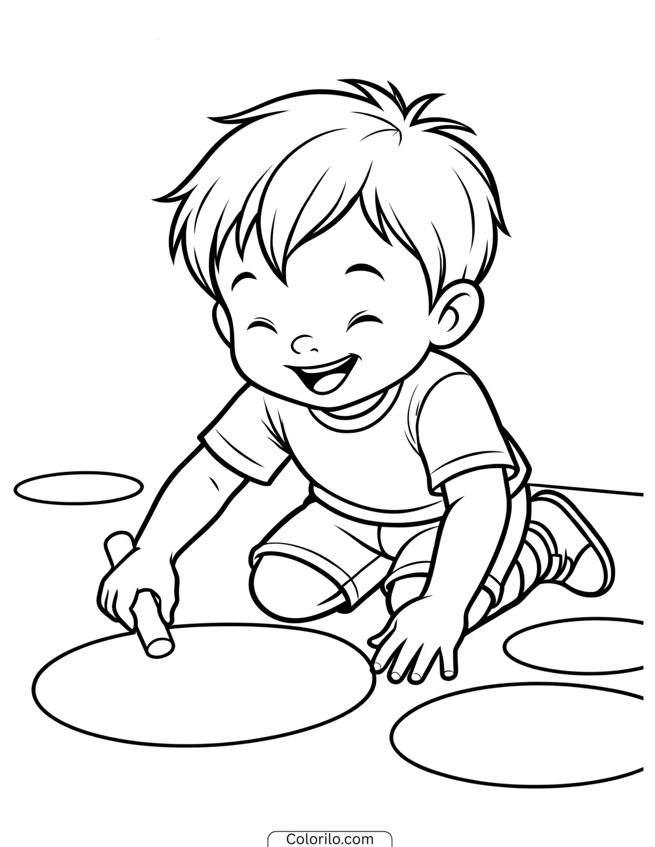 A girl drawing on the pavement with chalk coloring page